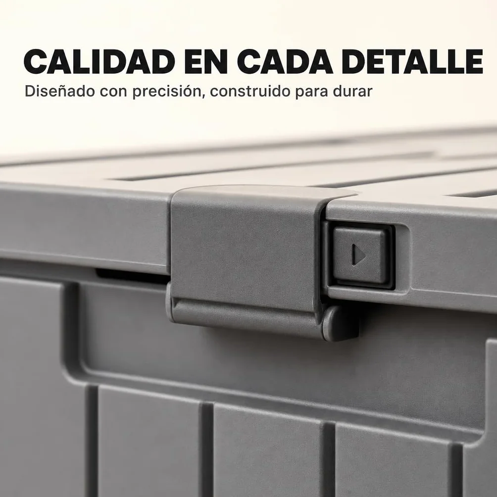 Arcón de Almacenamiento Exterior con Tapa Reforzada y Cierre de Seguridad – Baúl de Jardín Plástico Resistente a UV, Lluvia e Impactos