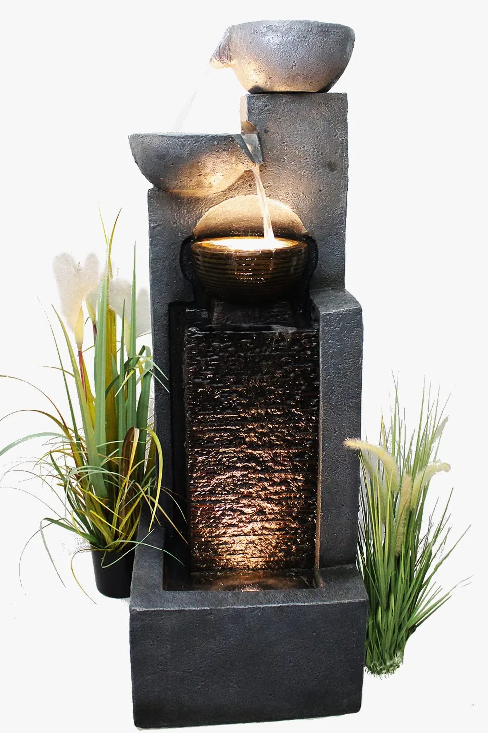 Fuente de Hierro Forjado de la Marca Gran Fuente, Iluminación LED y Cascada de Agua, Decoración de Jardín