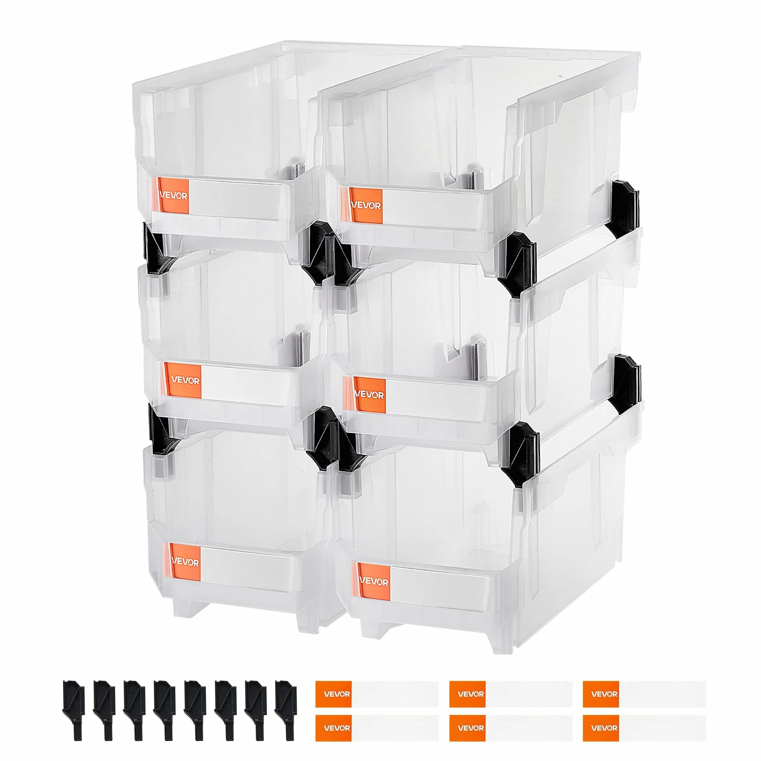 VEVOR Cajas Apilables 377 x 215 x 180 mm Transparentes Almacenamiento