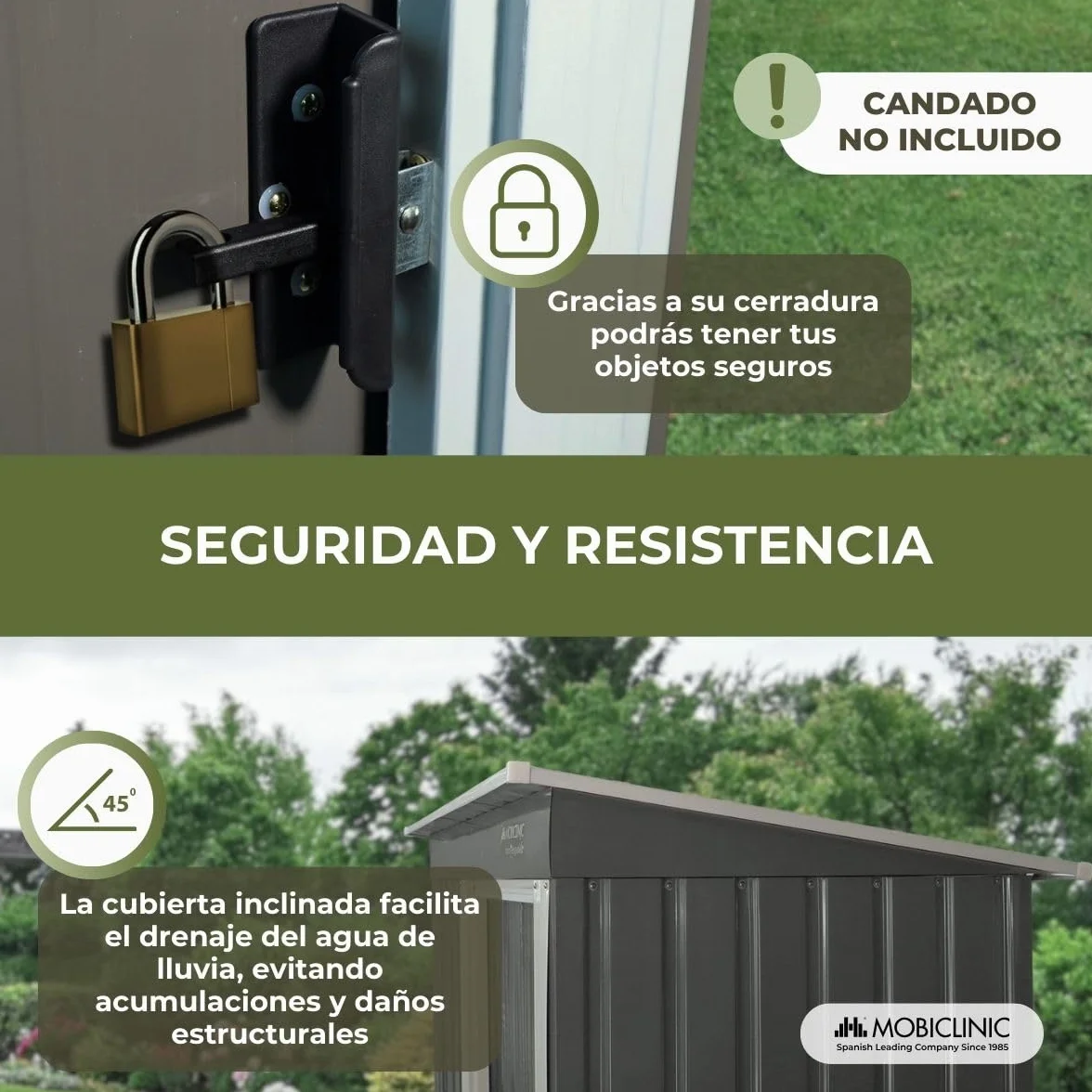 Mobiclinic Cobertizo de Jardín 150x75x181 cm Armario Exterior con Puerta Corrediza Gris
