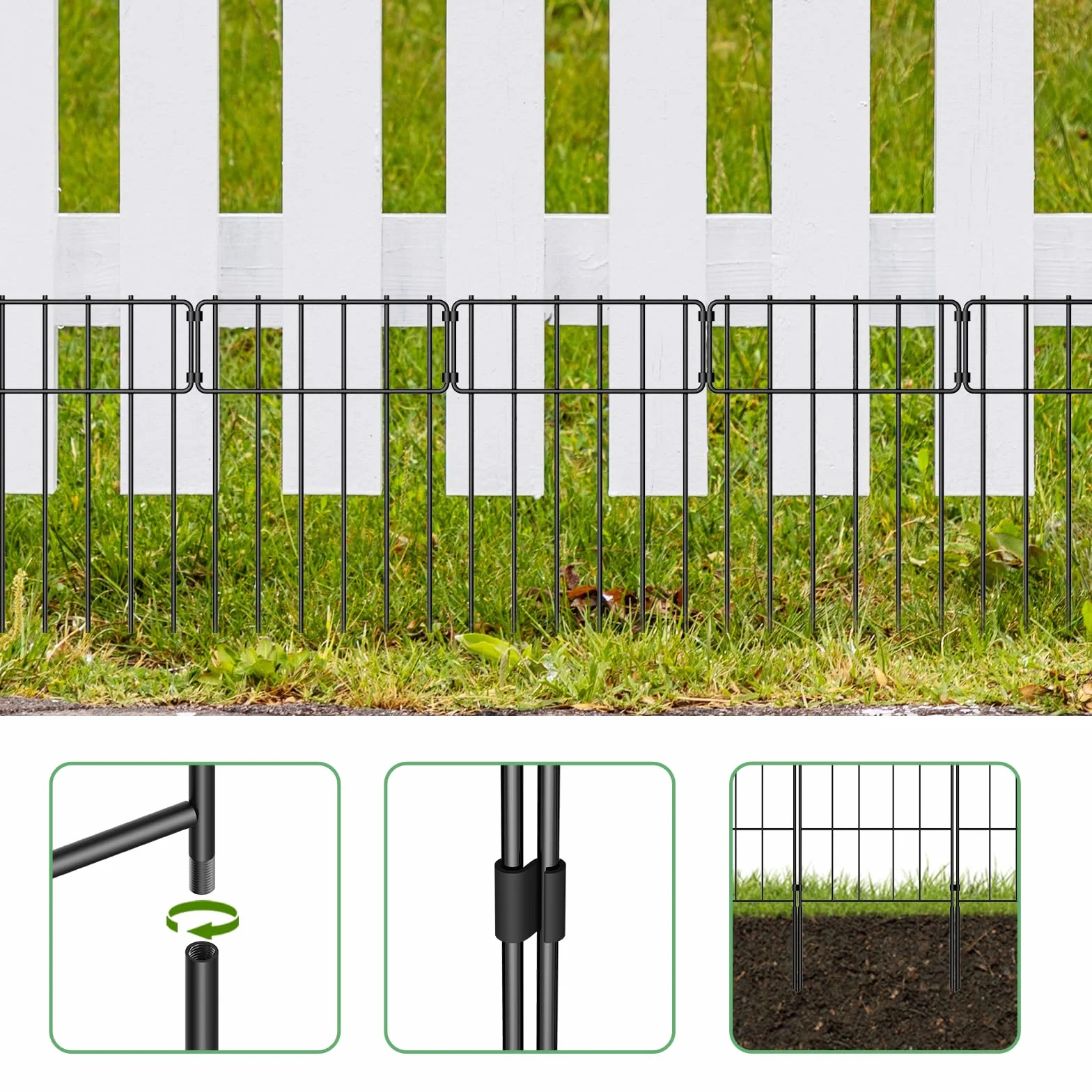 LIANTRAL Vallas de jardín, barreras animales, Valla metálica, 19 piezas | Valla decorativa al aire libre, vallas animales para perros y conejos, valla sin excavación, Antióxido, total 43 cm x 6,27 m