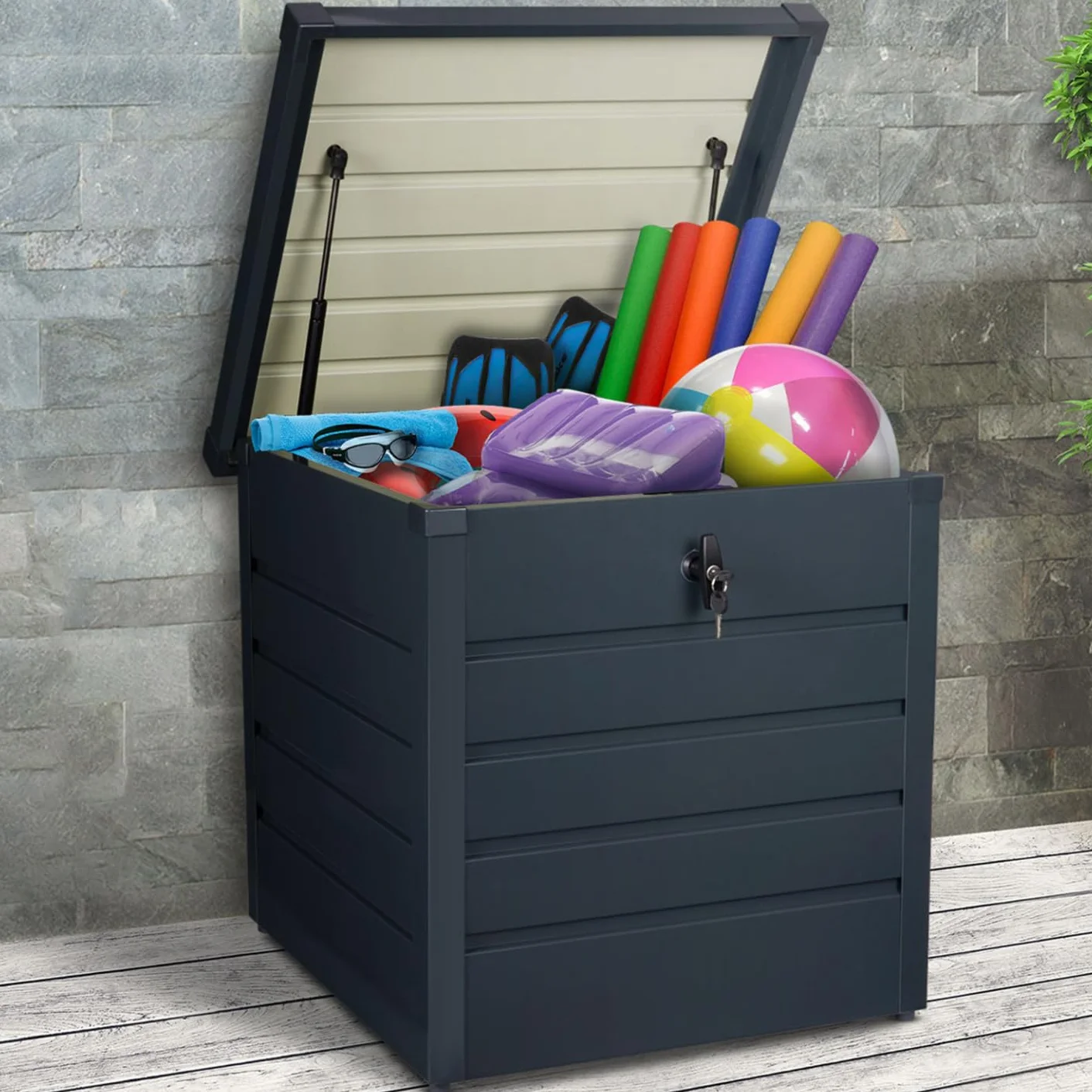 Caja de almacenamiento de metal con cerradura 200 L 68 x 62,5 x 63 cm gris antracita