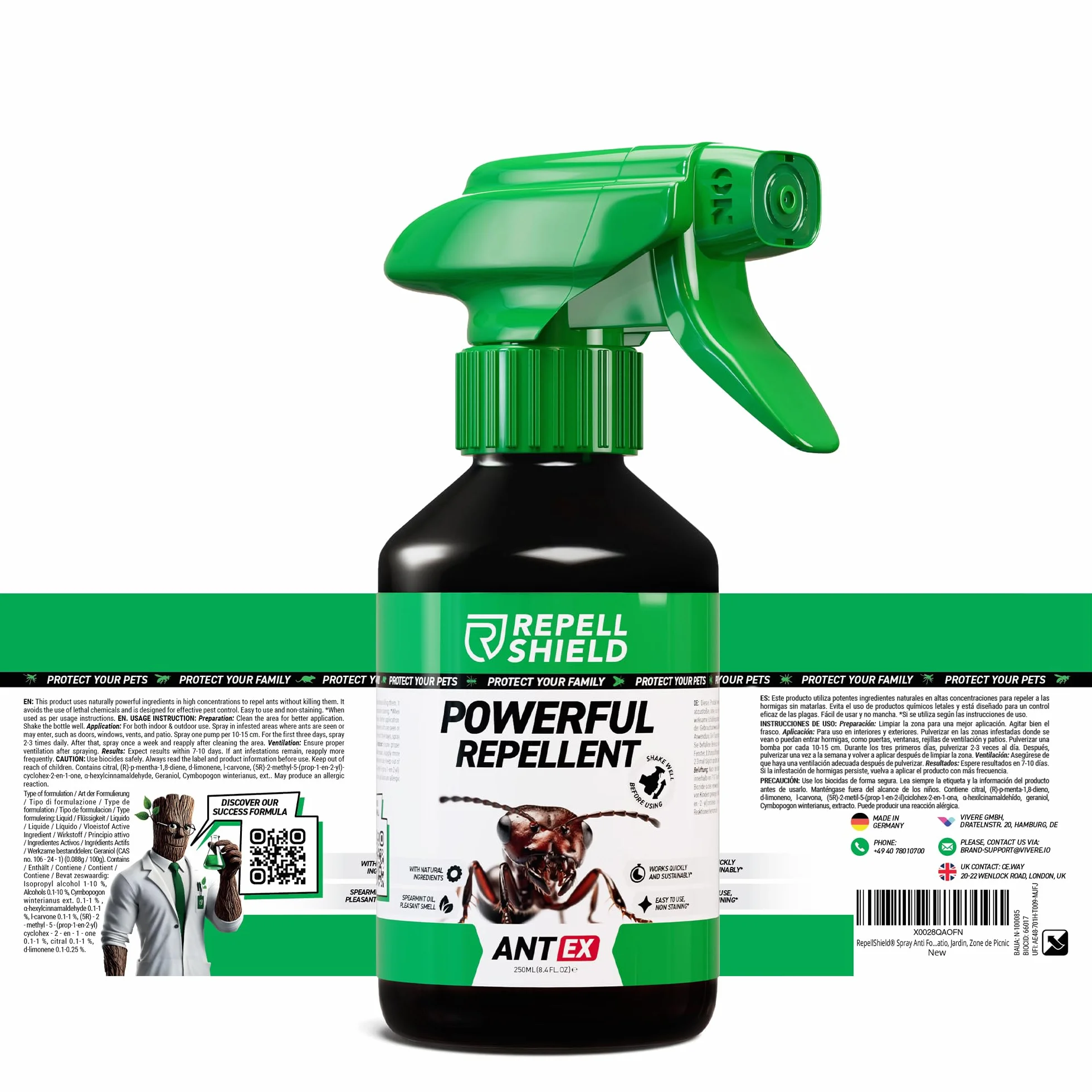 RepellShield® Spray Antihormigas Natural 250ml Repelente Hormigas Interior y Exterior Barrera Protectora Duradera