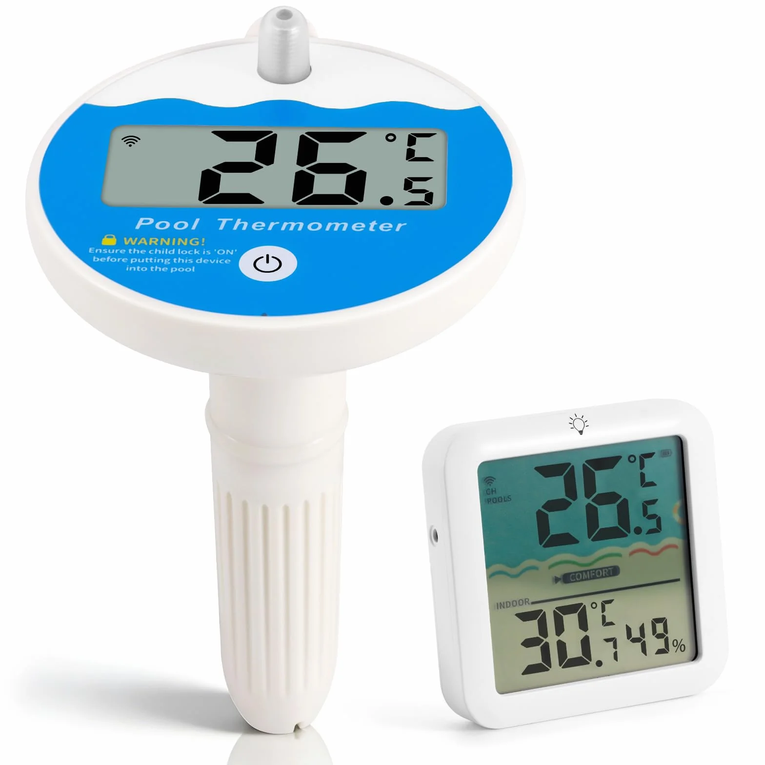 ALLOMN Termómetro digital para piscina inalámbrico IP68 medidor de temperatura del agua