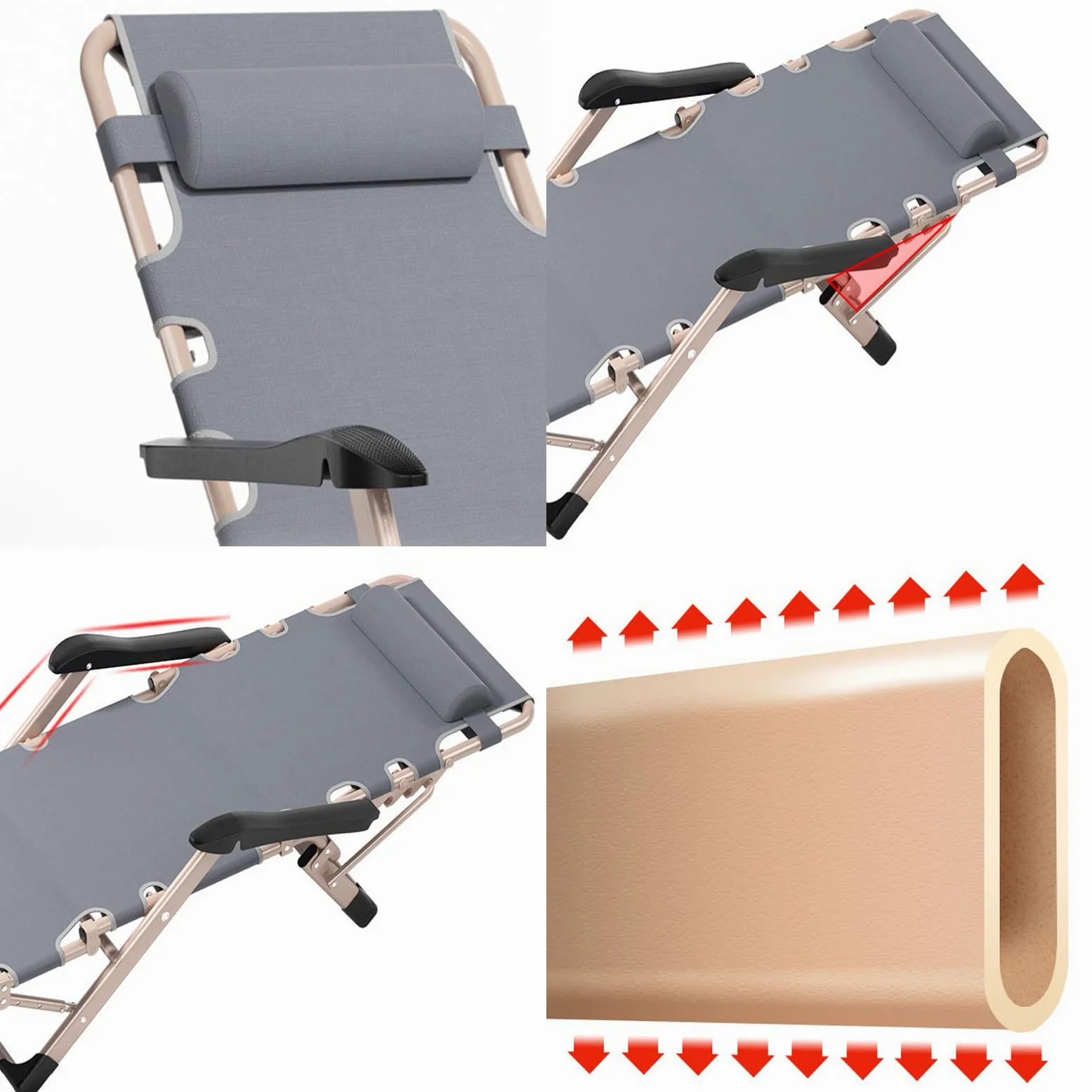 HUHJYUGE Tumbona Plegable Jardin, Ajustable Hamaca Reclinable Plegable Gravedad Cero, Silla Plegable Playa con Reposacabezas, para Exteriores, Playa, Césped, Camping, Piscina