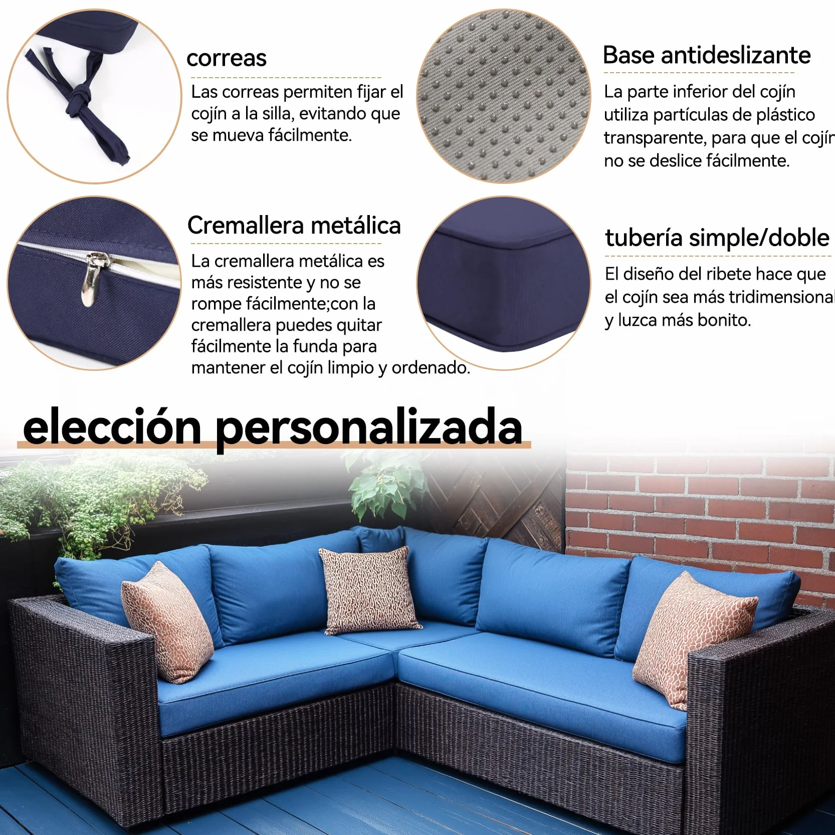 Cojín de banco personalizado antideslizante para interior/exterior jardín y patio