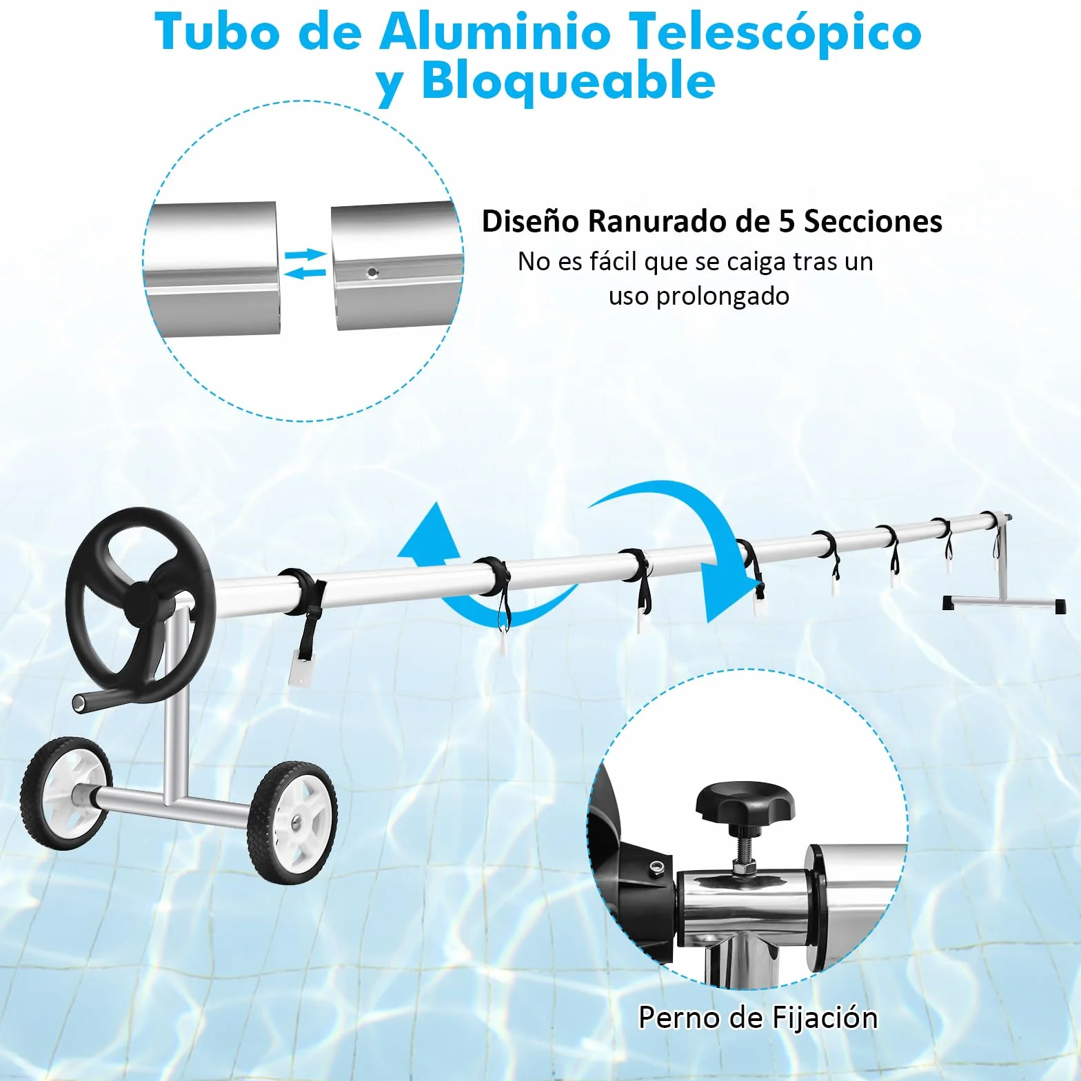 COSTWAY enrollador Piscina 1,65-7 m con Ruedas de Goma, Carrete de Cubierta Solar