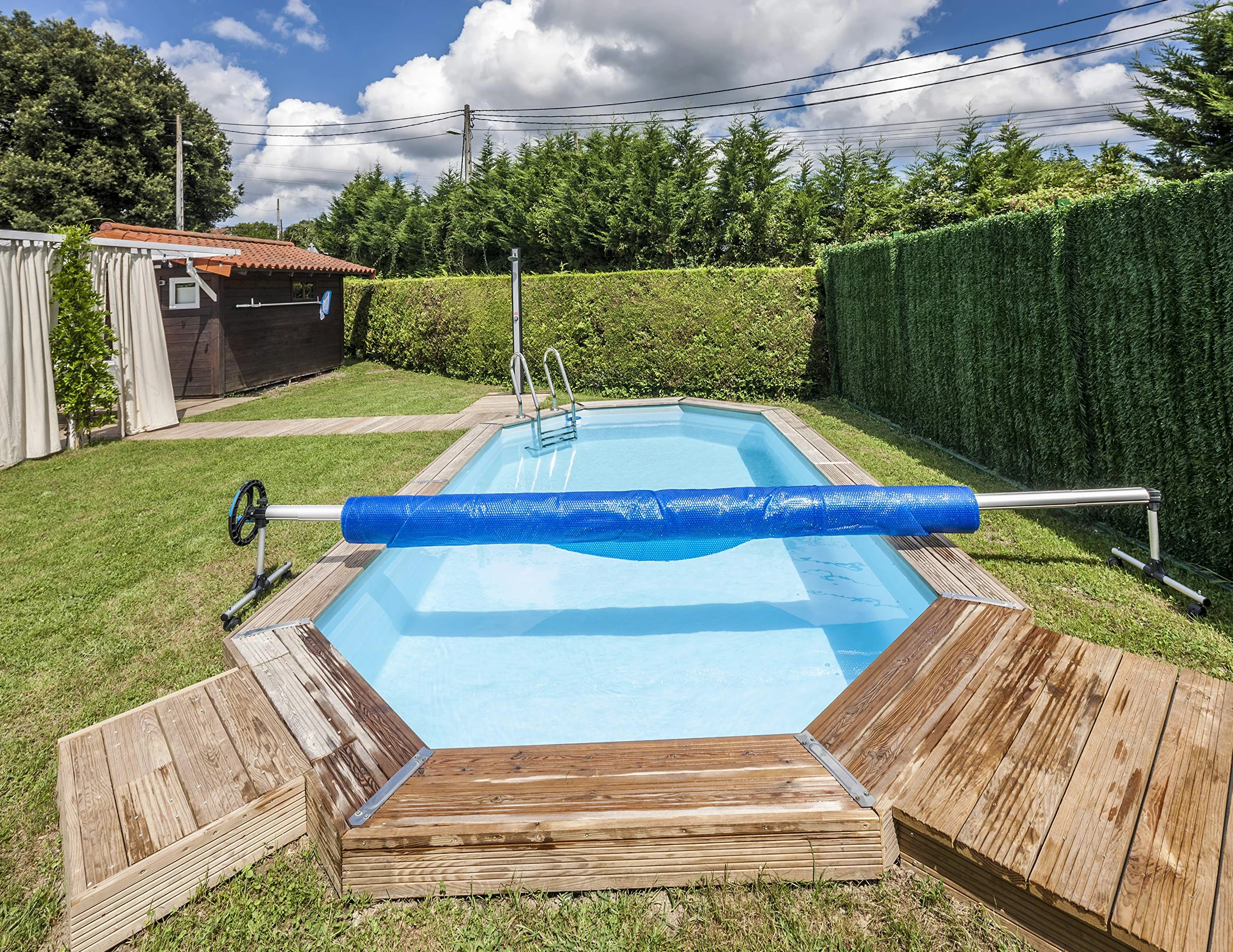 Enrollador Telescópico para Piscinas Enterradas Ancho Máximo 5,50 m Aluminio Anodizado Ruedas Giratorias
