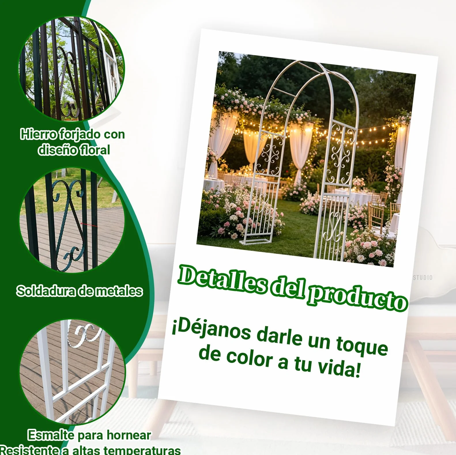 Arco de Rosas de Metal Estable 340x40x230cm para Plantas Trepadoras Jardín