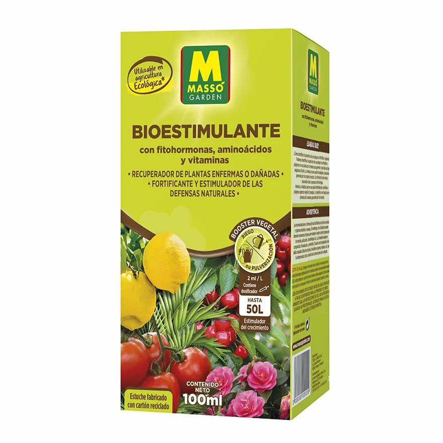 Bioestimulante 100ml Masso Garden con fitohormonas aminoacidos vitaminas para agricultura eco