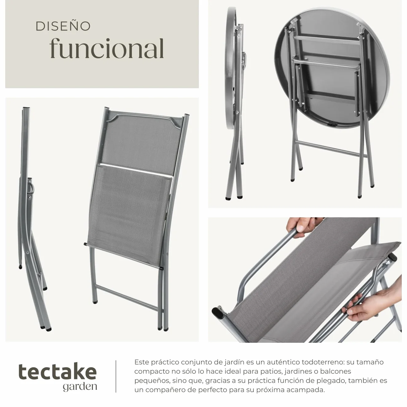 tectake Conjunto Muebles Jardín Exterior 3 Piezas Estructura Acero Gris