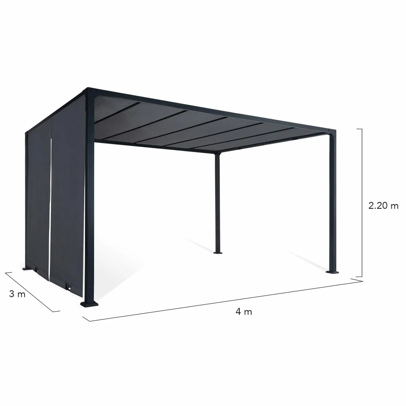 Pérgola cenador de jardín 3x4 m con 2 lonas deslizantes gris antracita