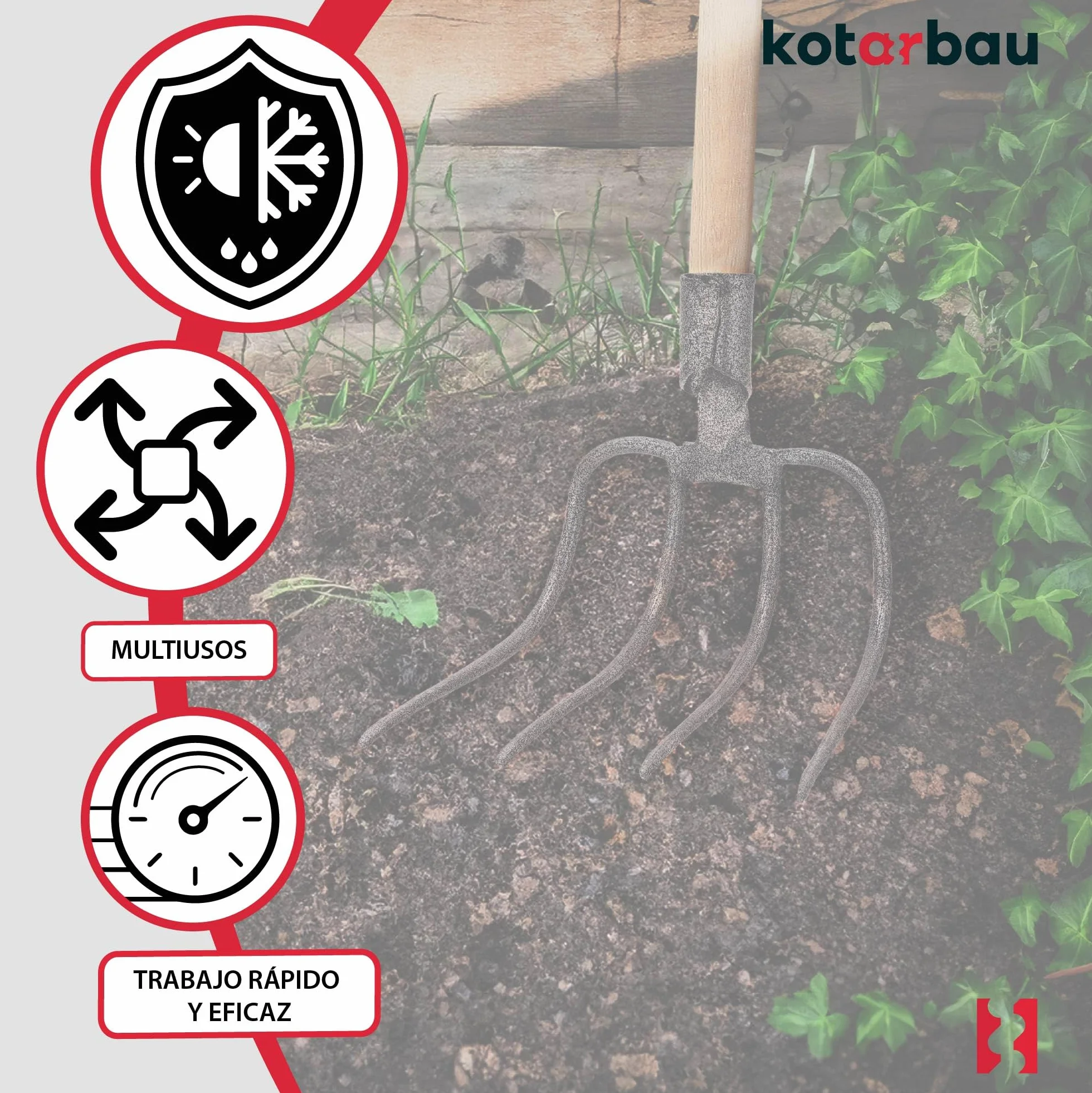 KOTARBAU Horca Curva de 4 Dientes Agrícola para Jardín y Establo