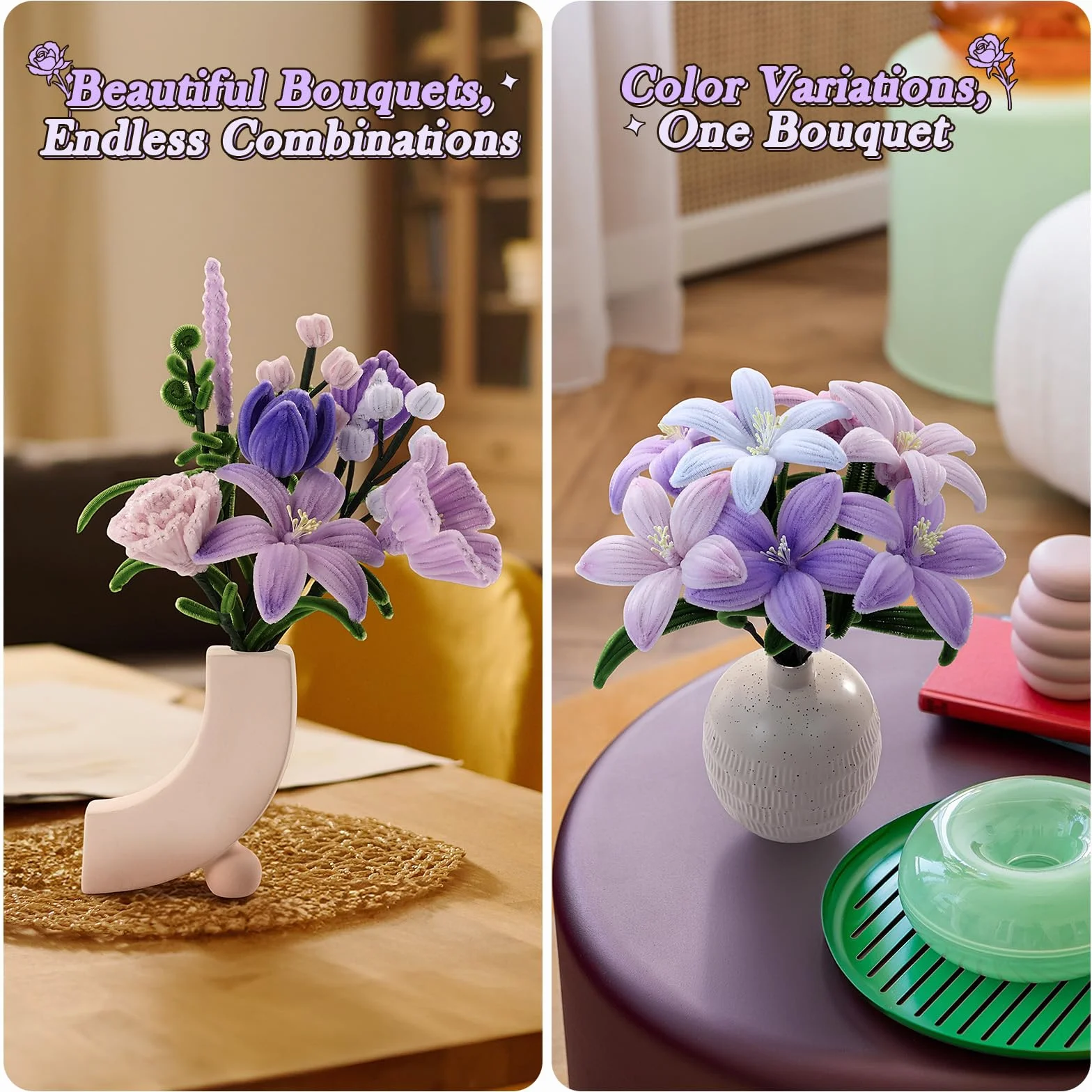 Funtopia Juego de 540 limpiadores de tuberías para manualidades kit de flores tallos de chenilla