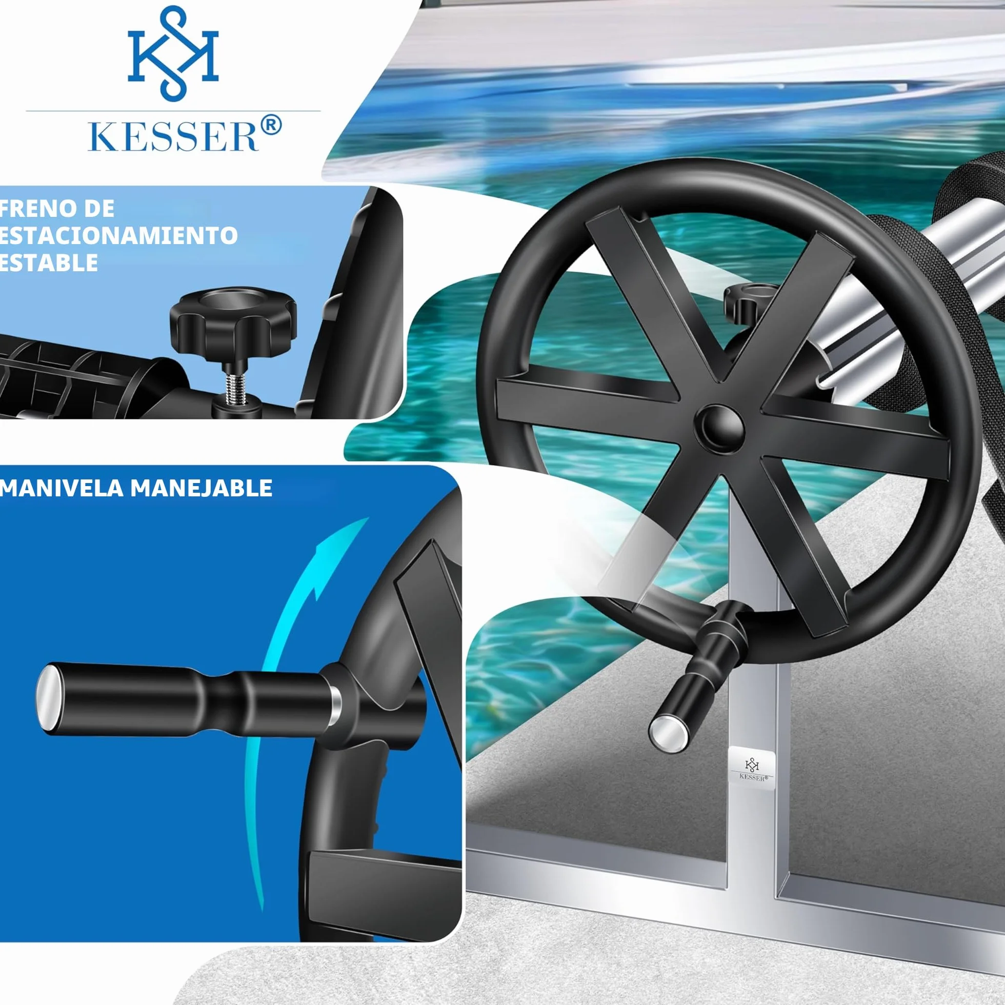 KESSER Enrollador de Piscina Premium 3-5,70 m con Ruedas para Lona Solar