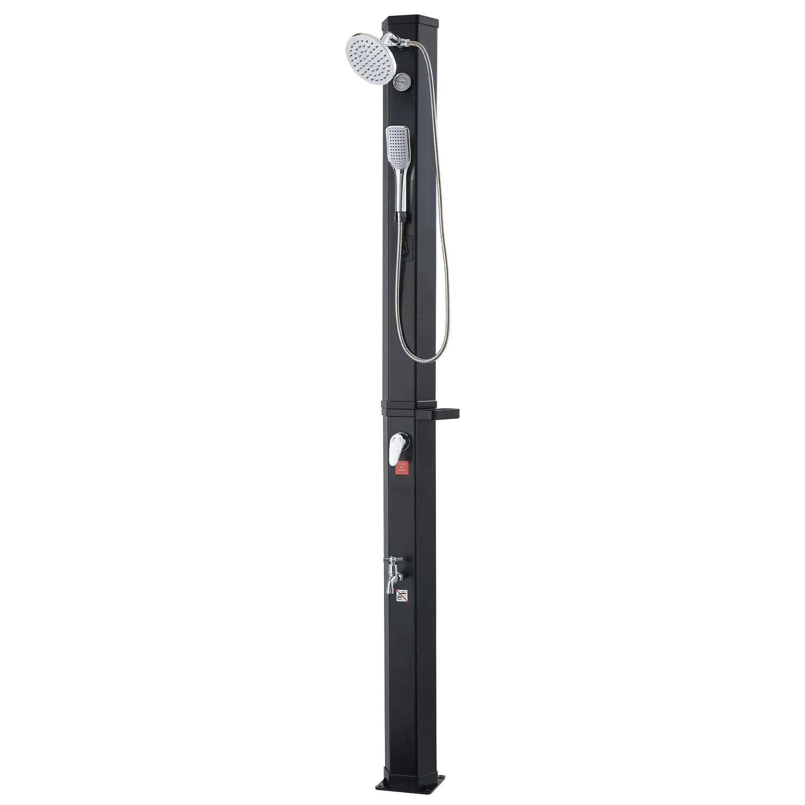 VEVOR Ducha Solar 40 litros 205 cm Exterior Grifo Rociador Cabezal Giratorio 360° Agua Fría Caliente PVC Reforzado Negro