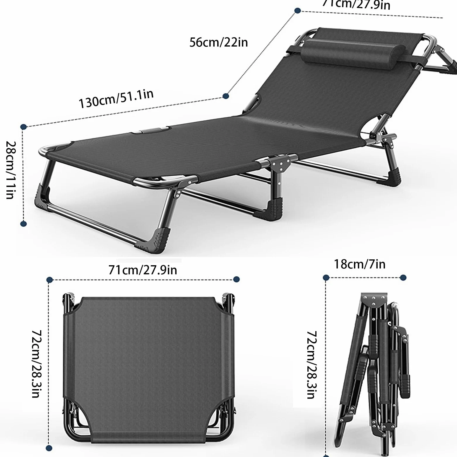 HUHJYUGE Tumbona Playa Plegable, Tumbona Reclinable Exterior Gravedad Cero, Hamaca Silla de Camping Plegable con Reposacabezas y Respaldo Ajustable, para Jardín Piscina Terraza