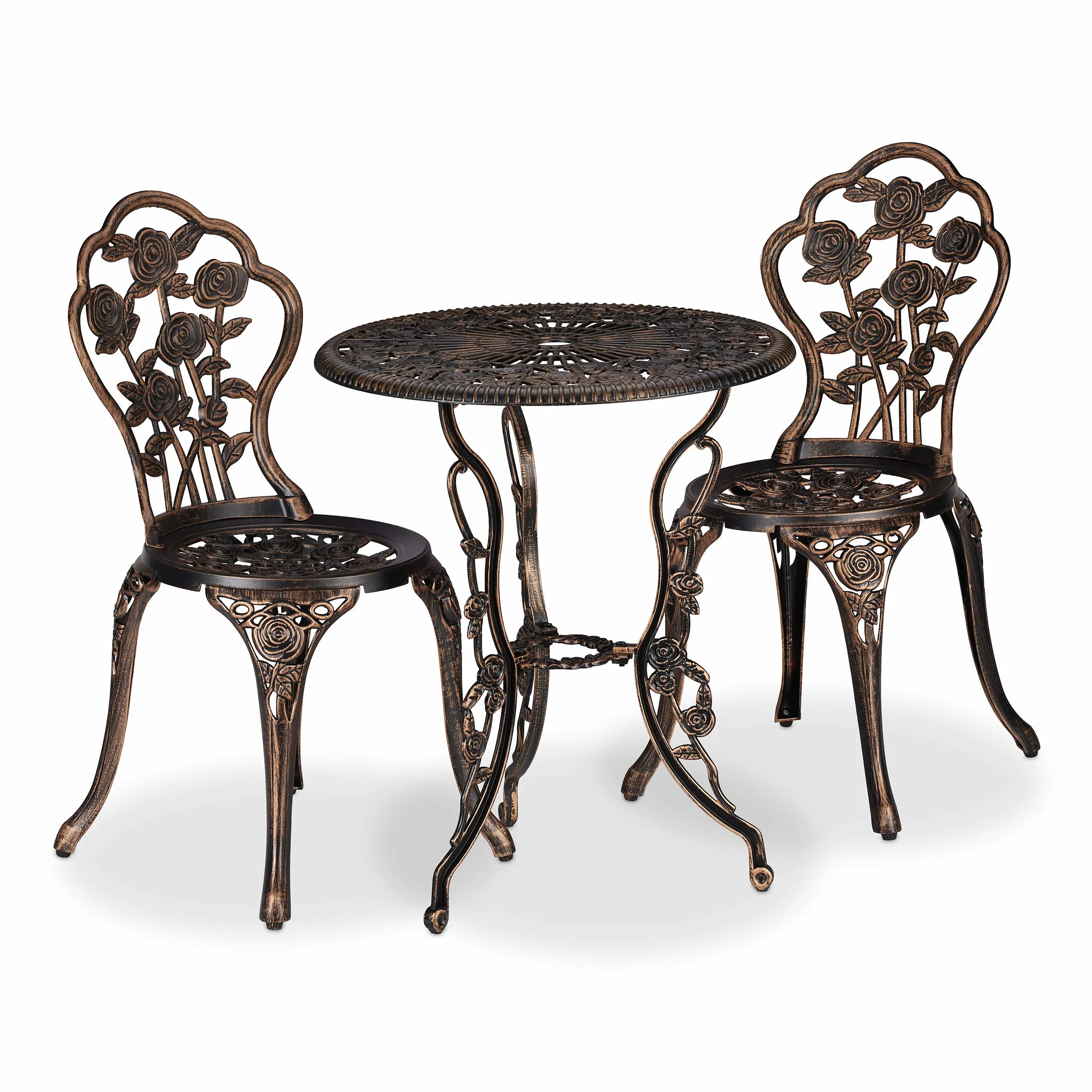 Relaxdays Set Mesa y Sillas Jardín, Aluminio, Bronce, Estilo Vintage