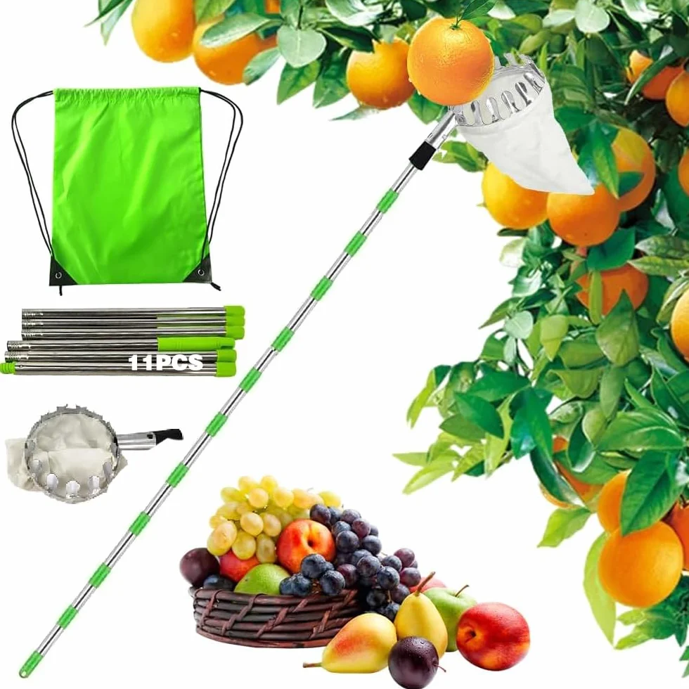 TUIBEIDAMAI Recogedor de frutas mango telescópico 4,25M acero inoxidable cerezas manzanas 16 cm