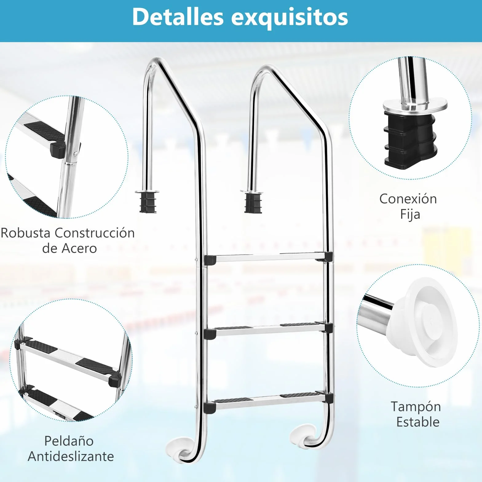 SOARS Escalera Piscina Acero Inoxidable 3 Peldaños 150 kg 53x63x147 cm
