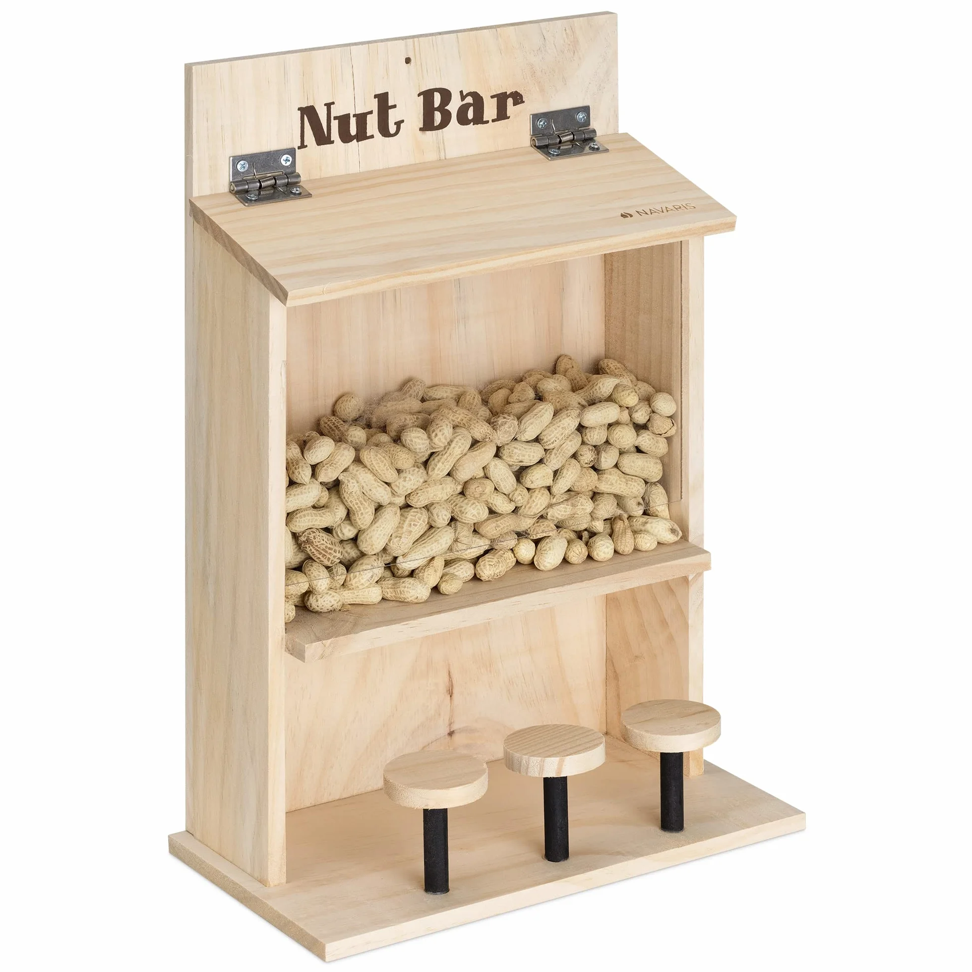 Navaris Comedero para Ardillas Dispensador de Madera con Techo abatible Casa Colgante Ventana Jardín Exterior