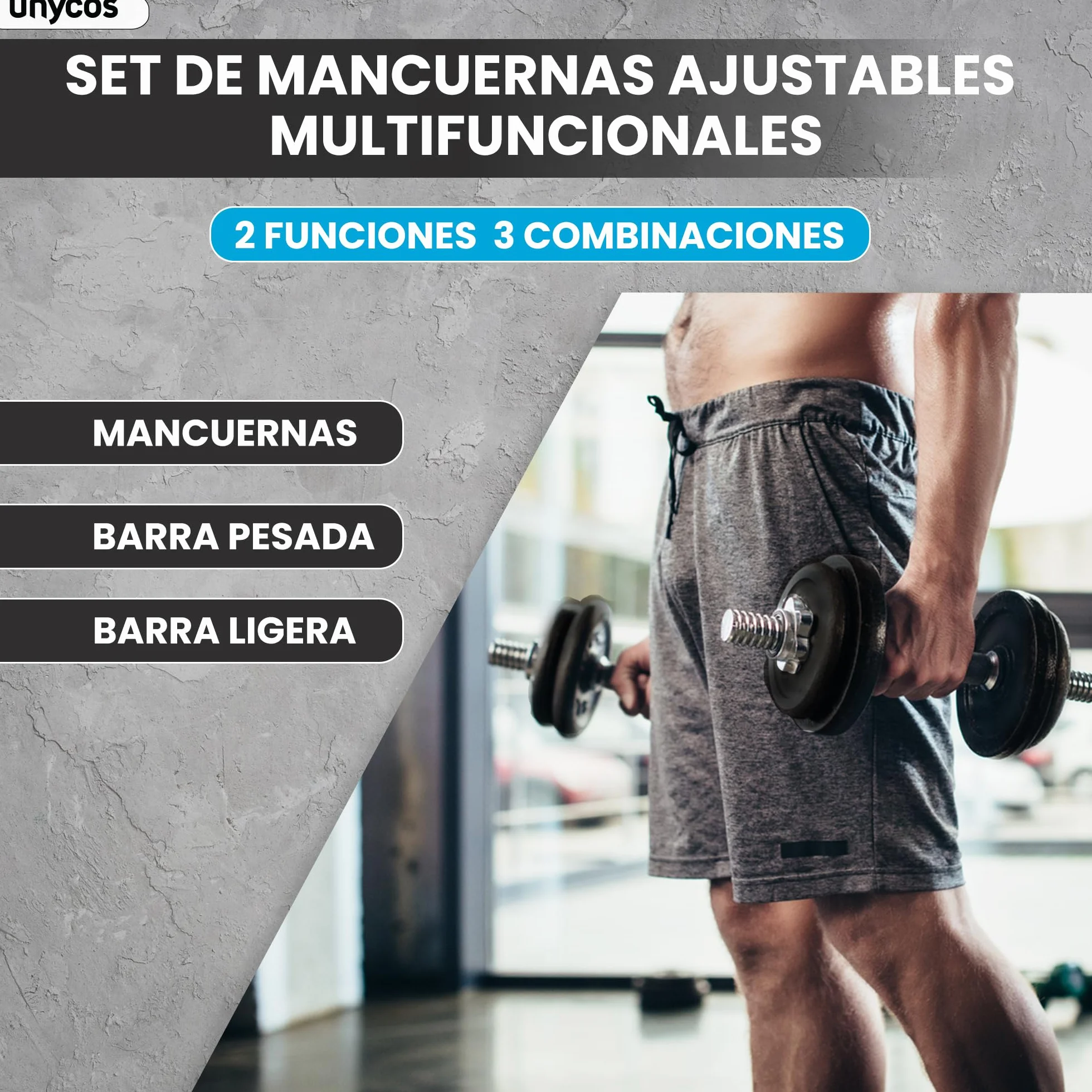 Mancuernas Ajustables 3 en 1 15-50 kg Hierro con Barra de Conexión Pesas Gimnasio en Casa
