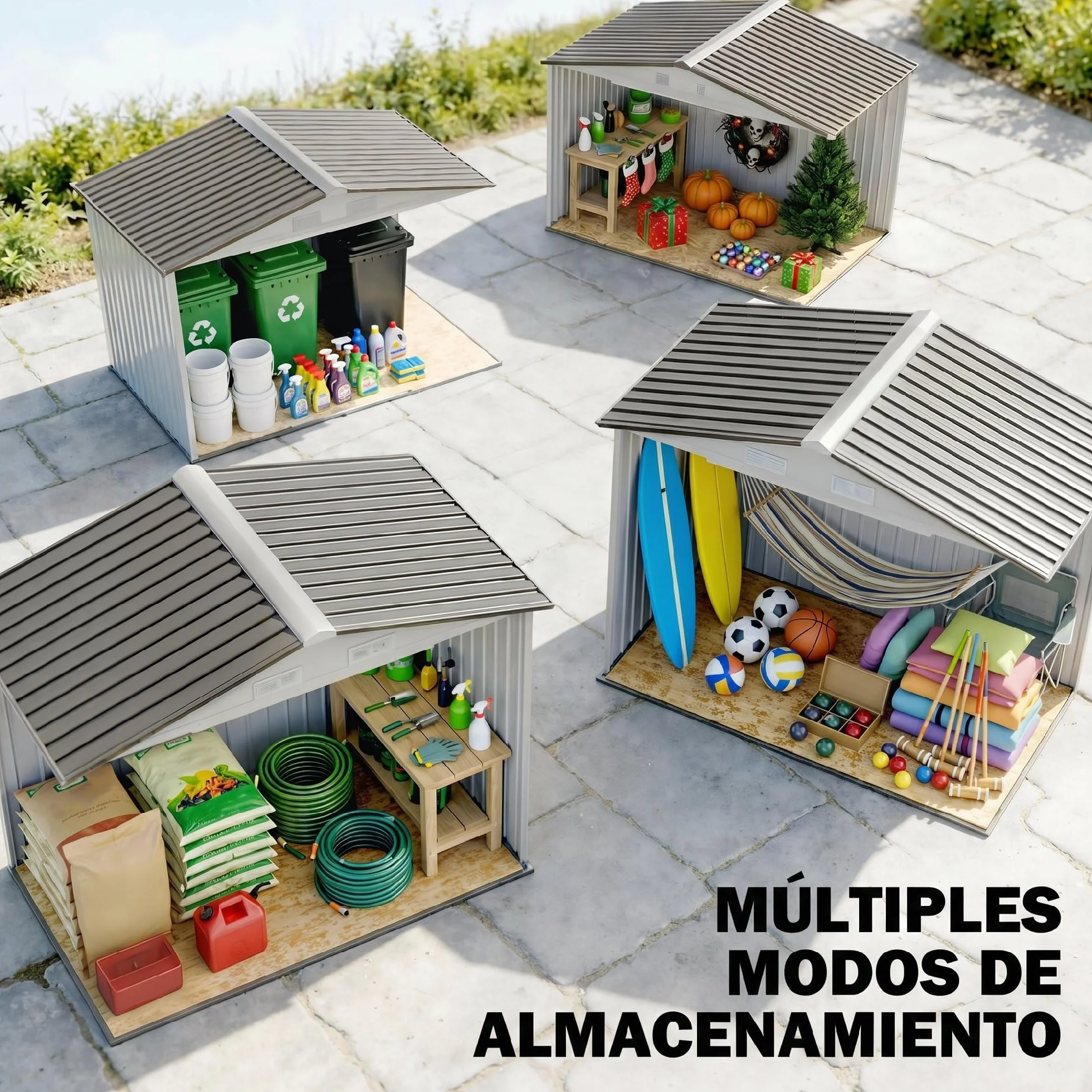Outsunny Caseta de Jardín Exterior 2,5 m² Metálico con 2 Puertas Correderas y 4 Ventanas Blanco