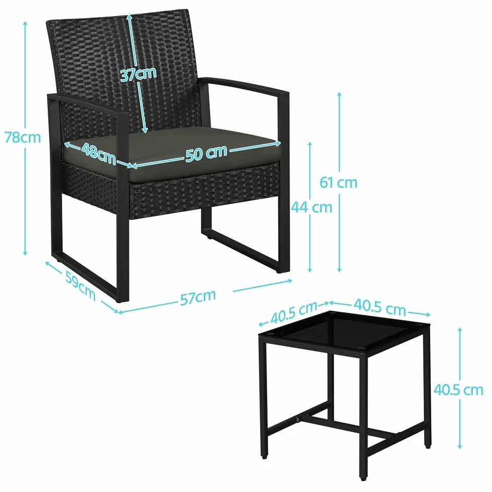 Yaheetech Conjunto de Mesa y Sillas Exterior Juego de Muebles Jardín Ratán Impermeable Negro Gris