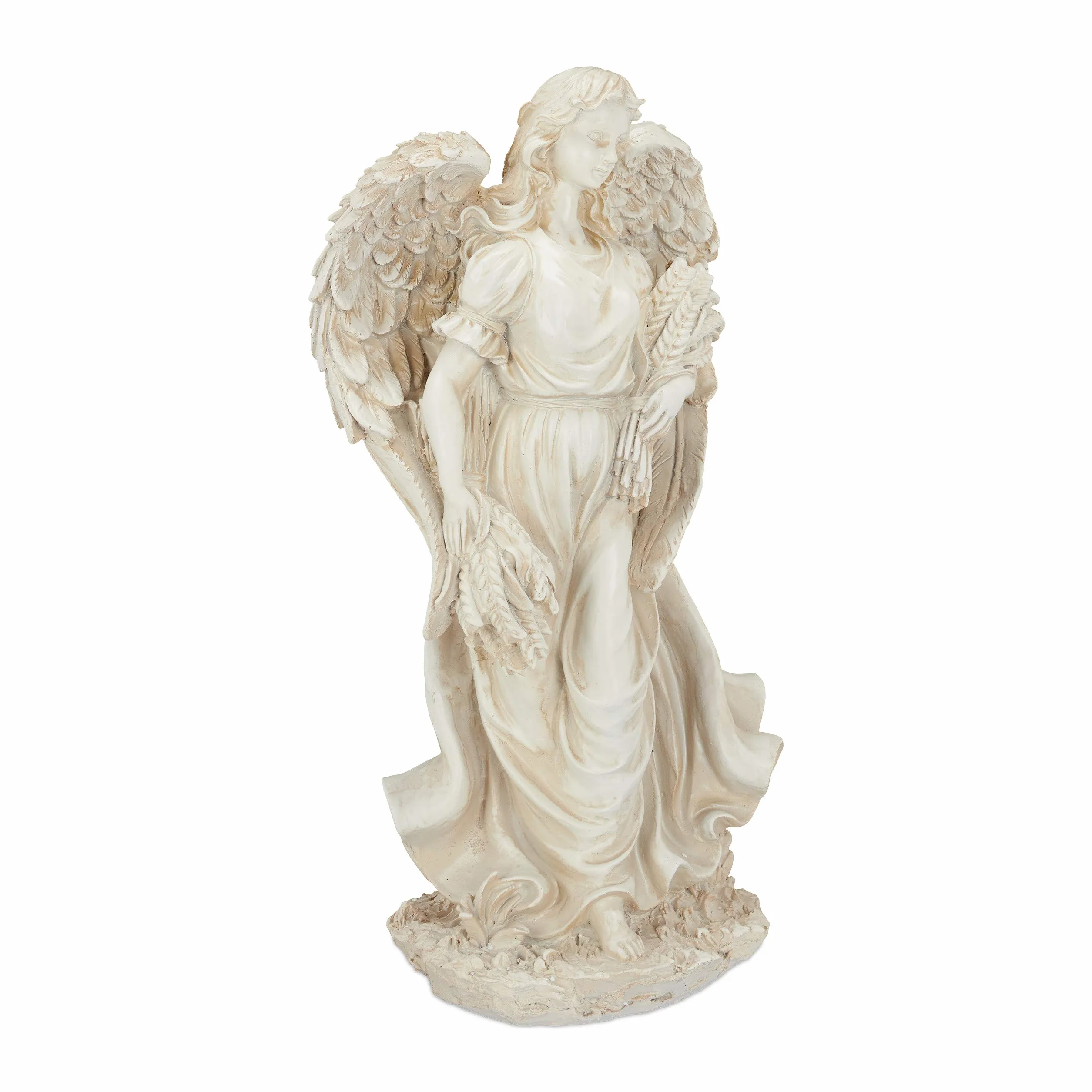 Relaxdays Ángel de jardín, Figura Decorativa, Impermeable y Resistente a heladas, Interior y Exterior, Blanco Crema