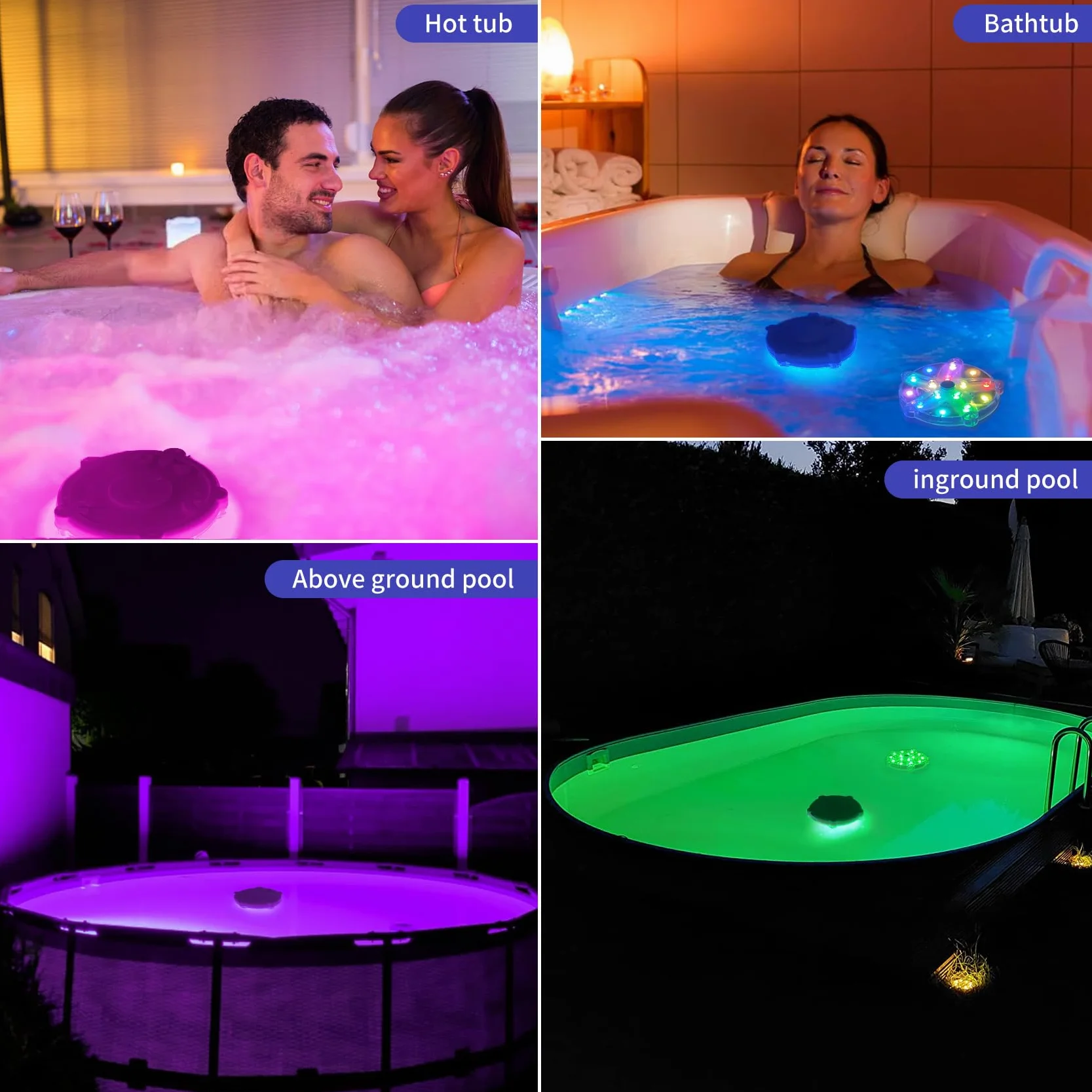 DeeprBlu Luz Sumergible Bañera LED Recargable con Imán y Ventosas para Piscina
