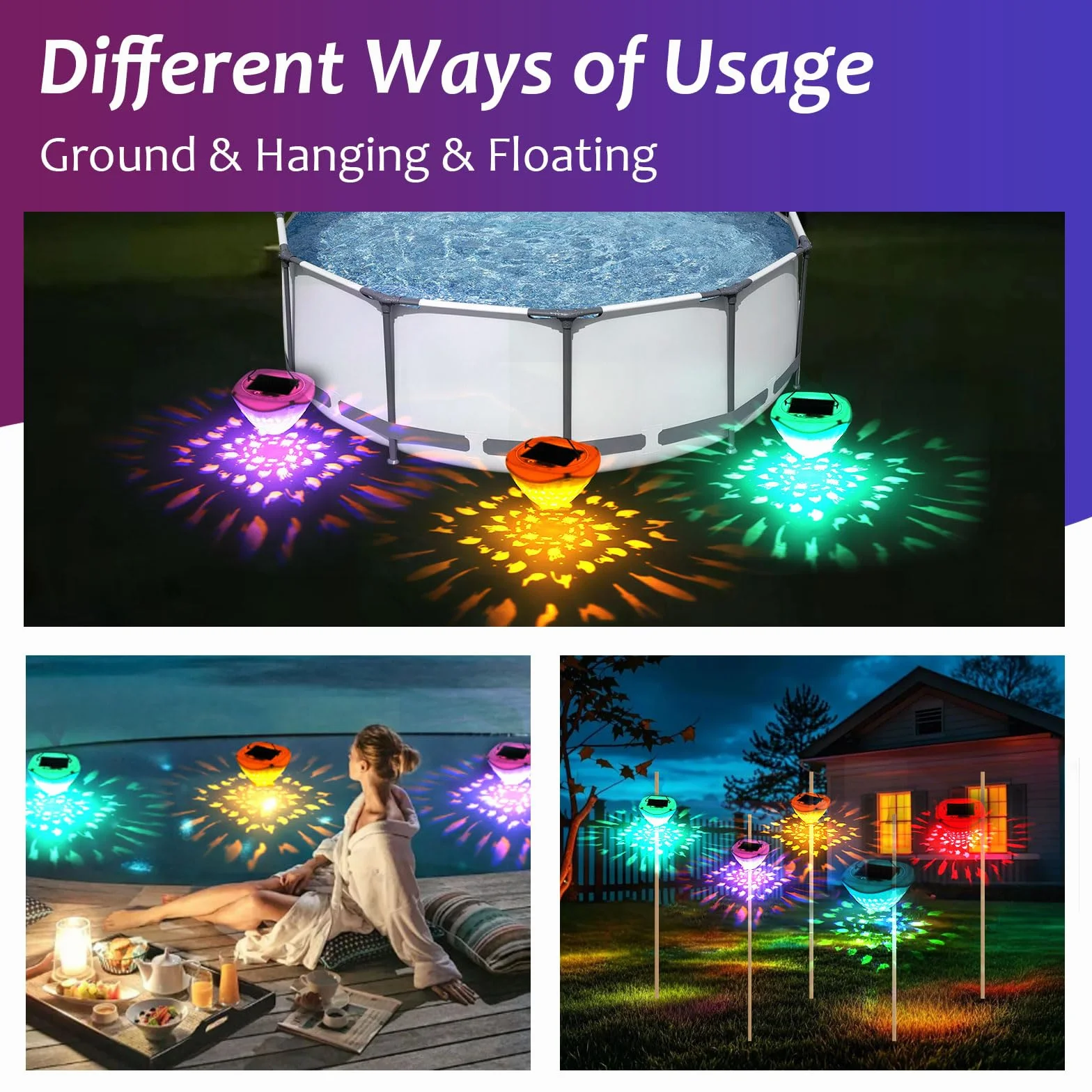 Longzhuo Iluminación solar para piscina flotante USB bajo el agua con mando a distancia