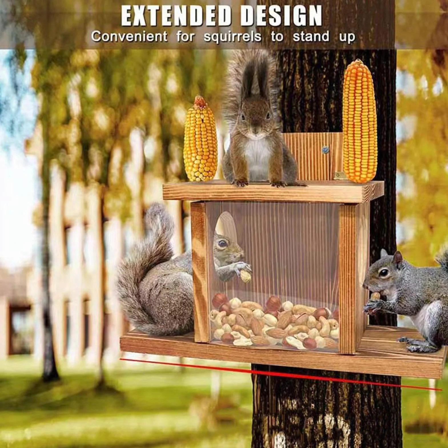 Caja de Madera para Comederos de Ardillas Rústica Decoración de Jardín
