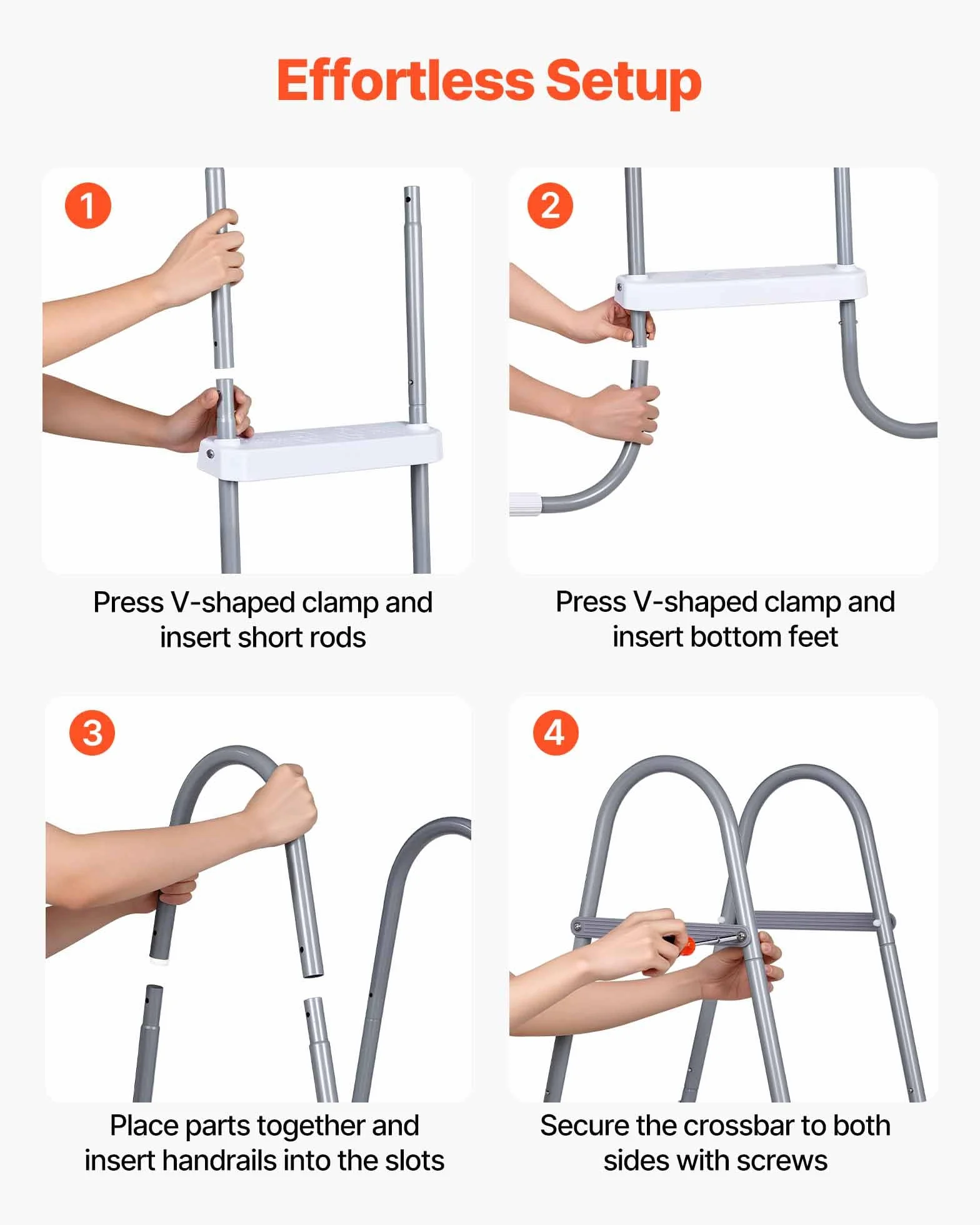 VEVOR Escalera para Piscina Desmontable 3 Peldaños 136 kg Acero al Carbono Antideslizante con Patas de Goma