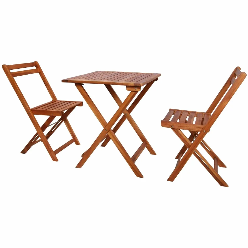 vidaXL Acacia Conjunto Jardín Plegable Madera Set Mesa 2 Sillas Muebles Patio