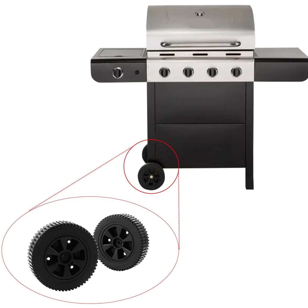 G437-0037-W1 463344015 - Piezas de repuesto para parrilla Charbroil Gas2coal 463436215 463347017 463343015 463376017 463432215 Kenmore 4155 .1612 3801 - Ruedas de plástico negro para barbacoa, 2