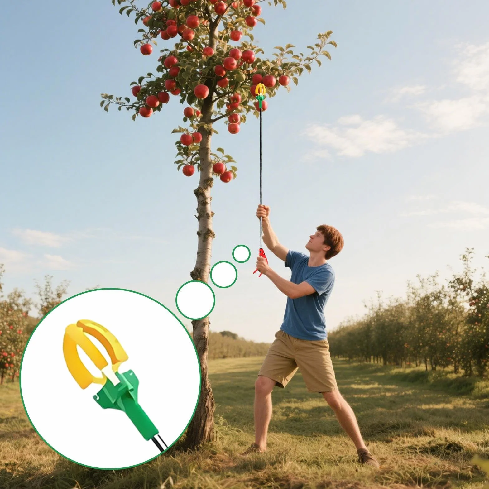 Recogedor de frutas para árboles, recogedor de frutas extensible de 3 garras, dispositivo manual ajustable para cosechar peras, aguacates, cerezas, caquis 3 metros