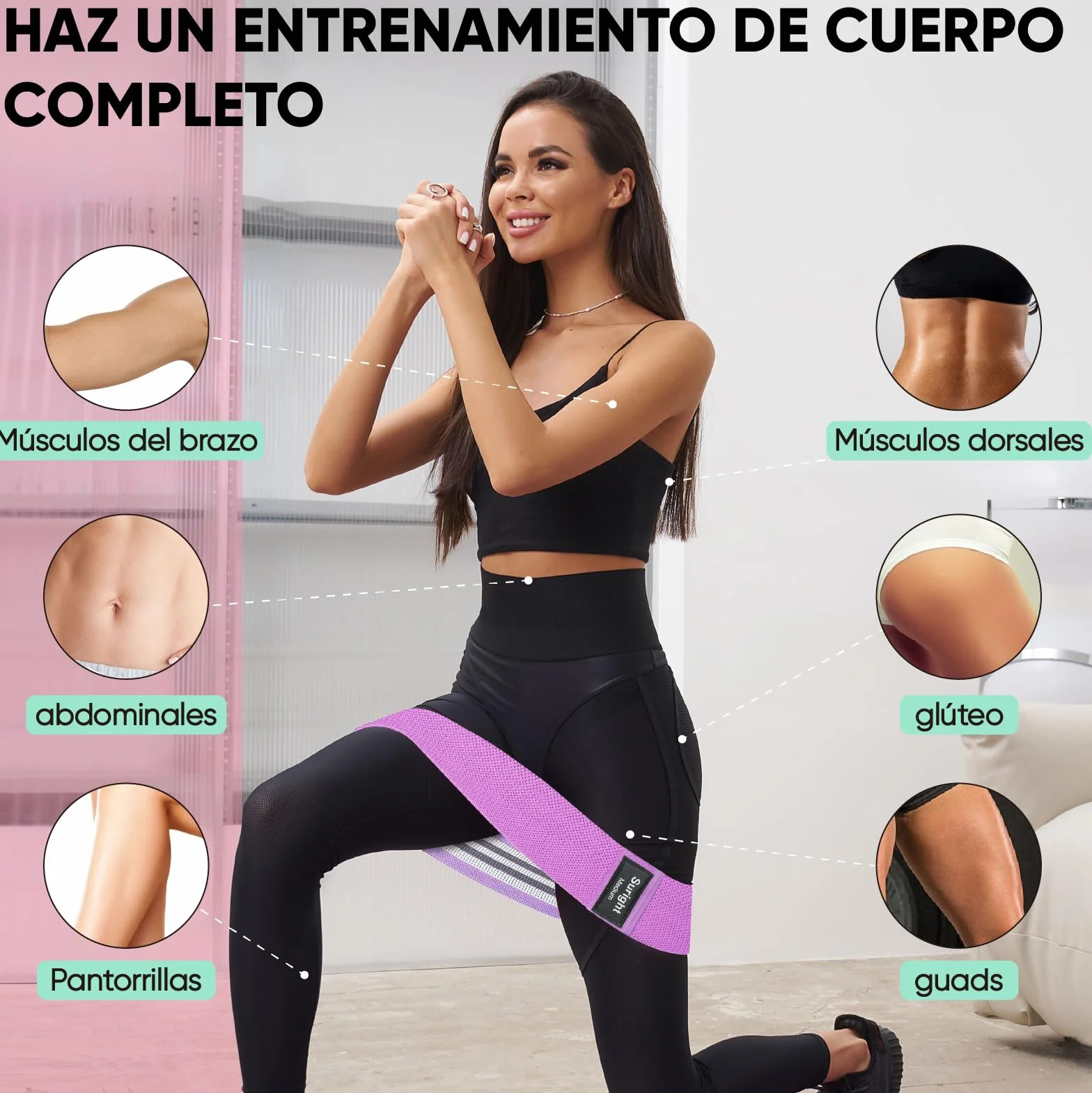 Suright Bandas Elasticas Musculacion Antideslizantes de Tela 3 Niveles para Gluteos, Cadera, Piernas