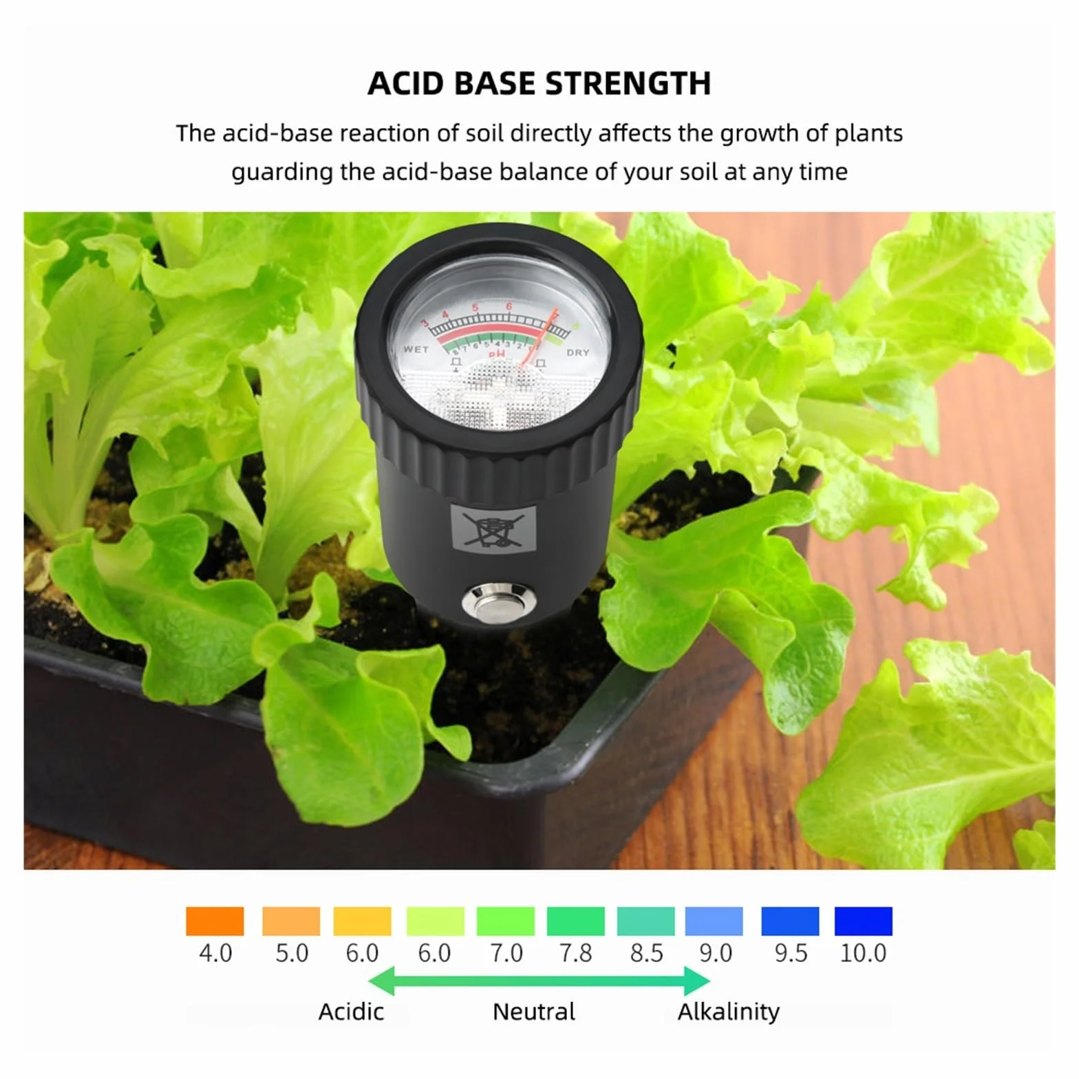 Medidor de humedad del suelo Medidor de PH de humedad del suelo de mano probador de humedad y acidez sonda de Sensor de Metal 3 ~ 8ph higrómetro sin batería for plantar herramienta de jardín Fiable y