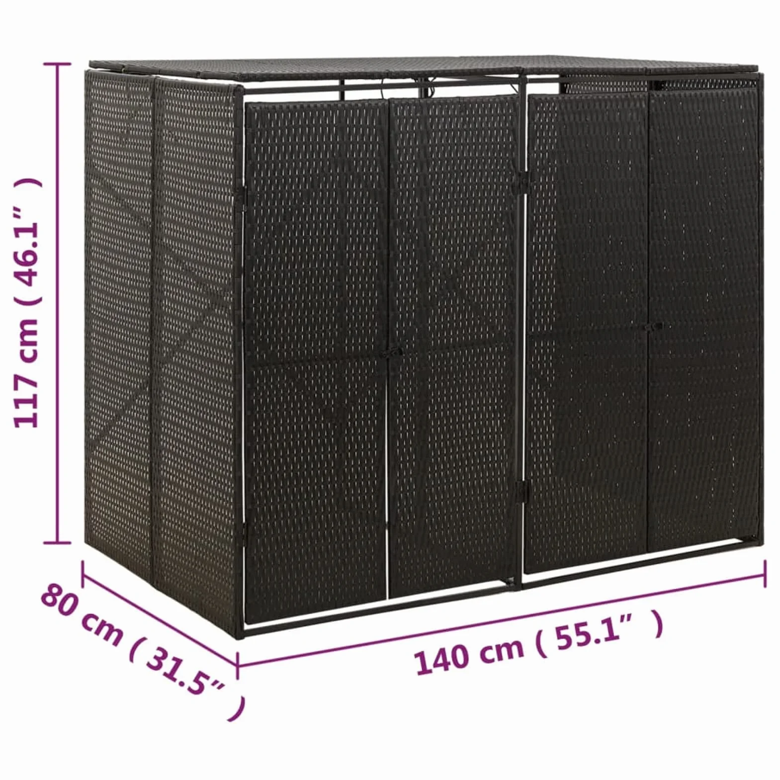 Gecheer Cobertizo Basura Exterior 140x80x117cm Negro PE para 2 Contenedores