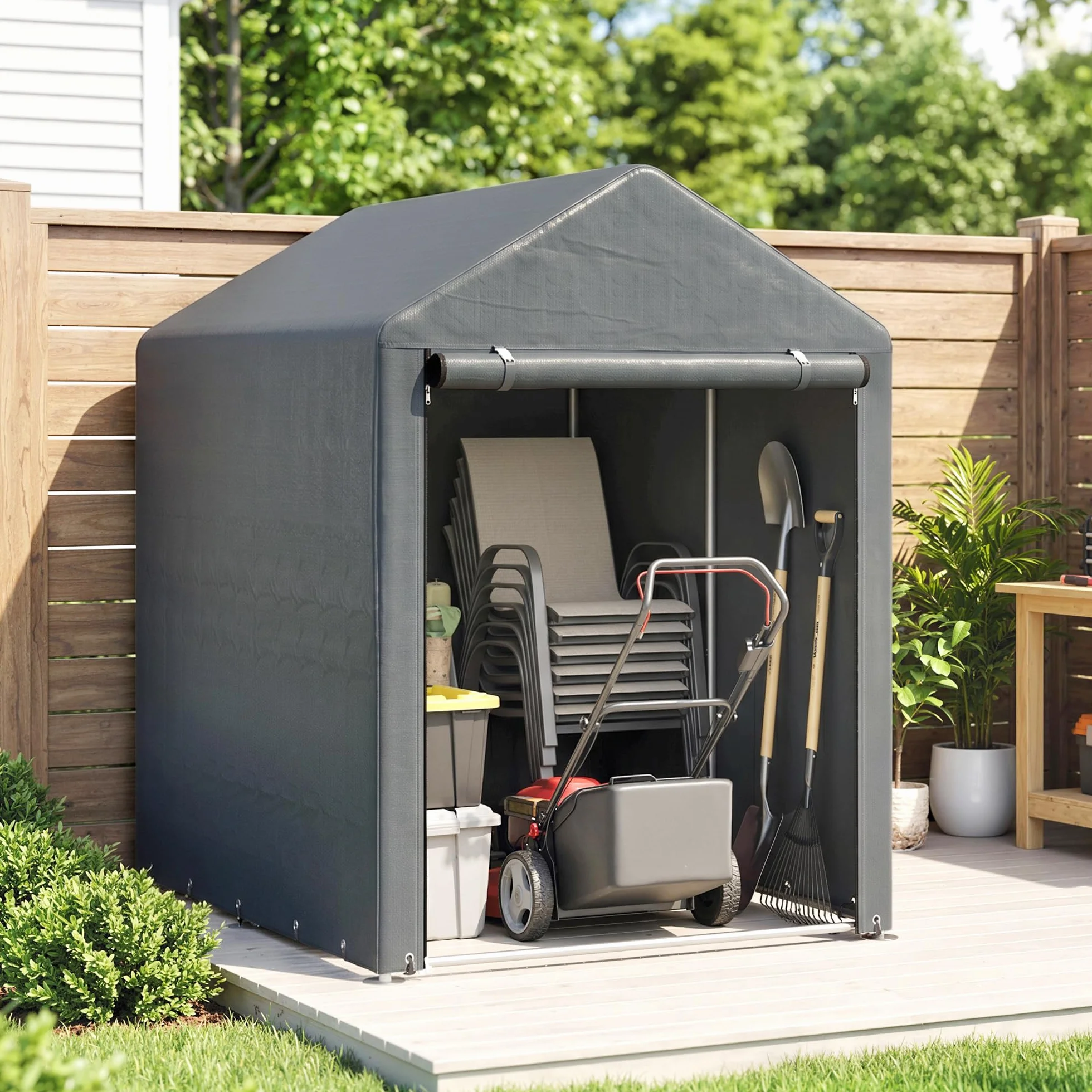 Outsunny Cobertizo Exterior 1,2x1,8x1,65 m Impermeable Anti-UV Garaje Portátil Gris Oscuro