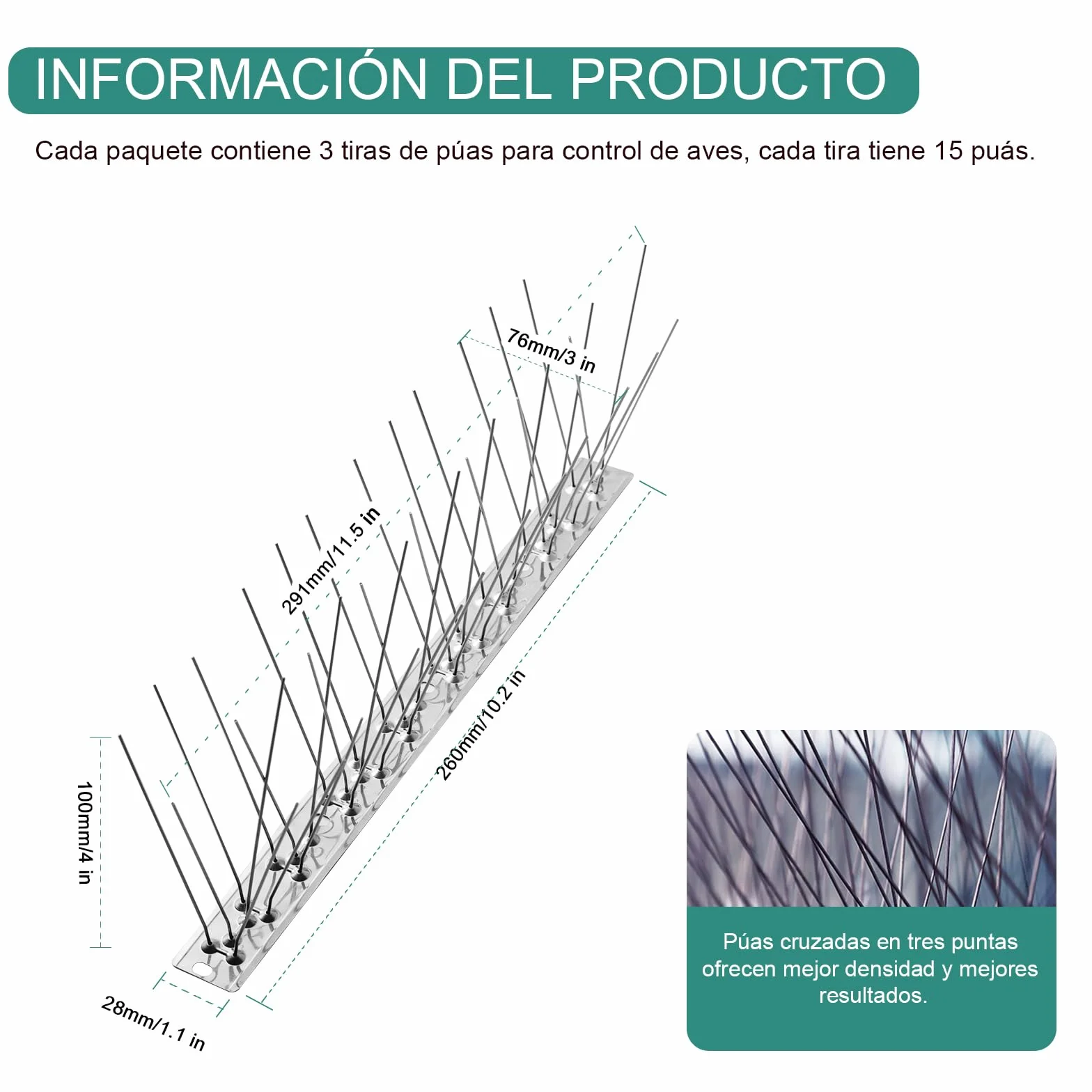 OFFO Pinchos Antipalomas Inoxidable 78cm para Balcones, Techos, Jardines