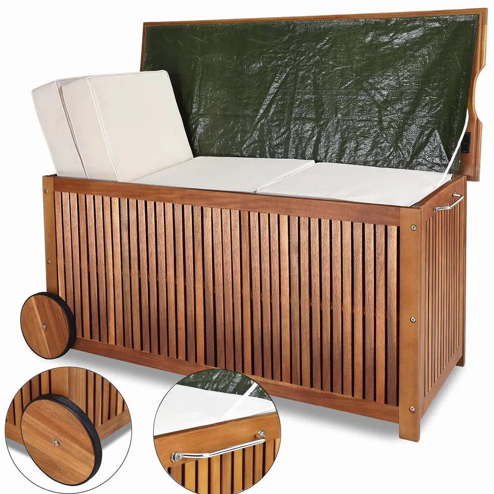 CASARIA Baúl de Almacenaje Exterior 350L Madera de Acacia con Ruedas 120x55x60cm