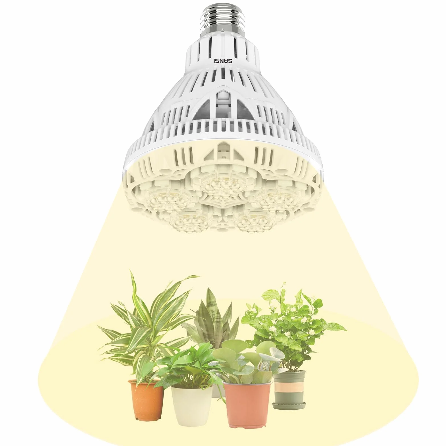 SANSI Lampara de Plantas LED 24W E27, Espectro Completo, COC, 60°, PPF 40 μmol/s, 2x3 Sq Ft