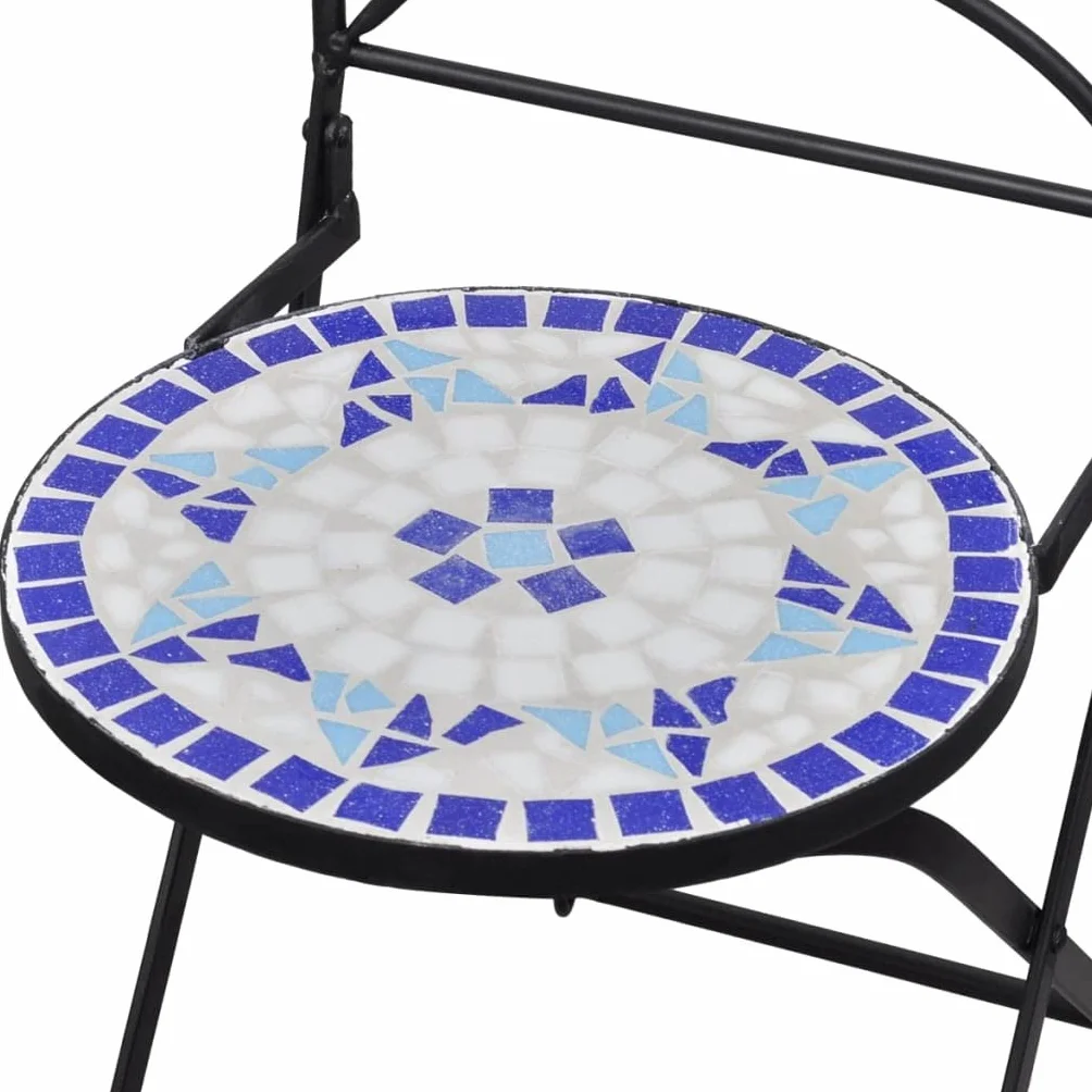 vidaXL Set Mesa Mosaico 60 cm y 2 sillas Azul Blanco