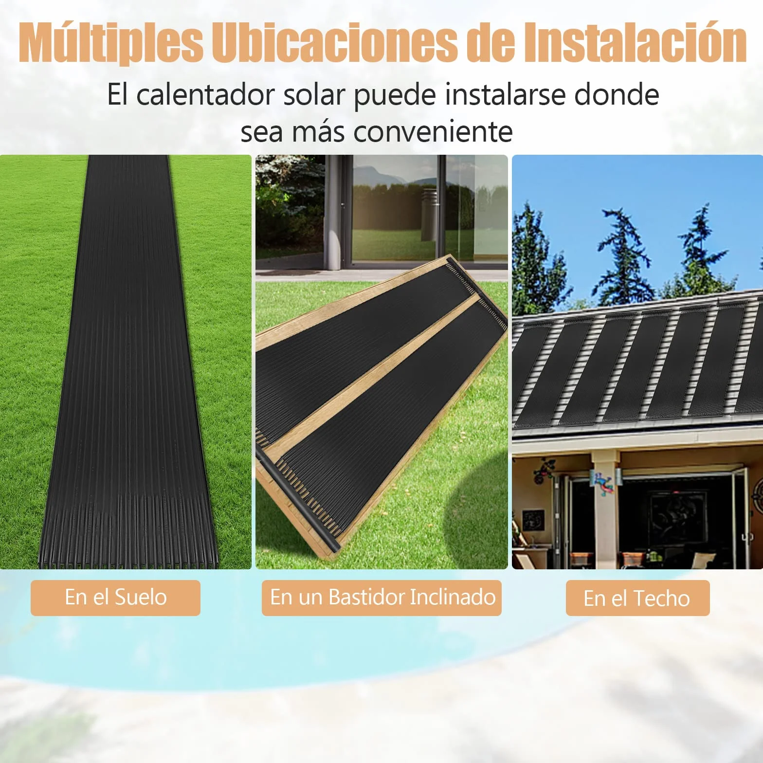COSTWAY Calentador Solar de Piscina 500x75 cm 2 Panel Solar 21500L 25800L