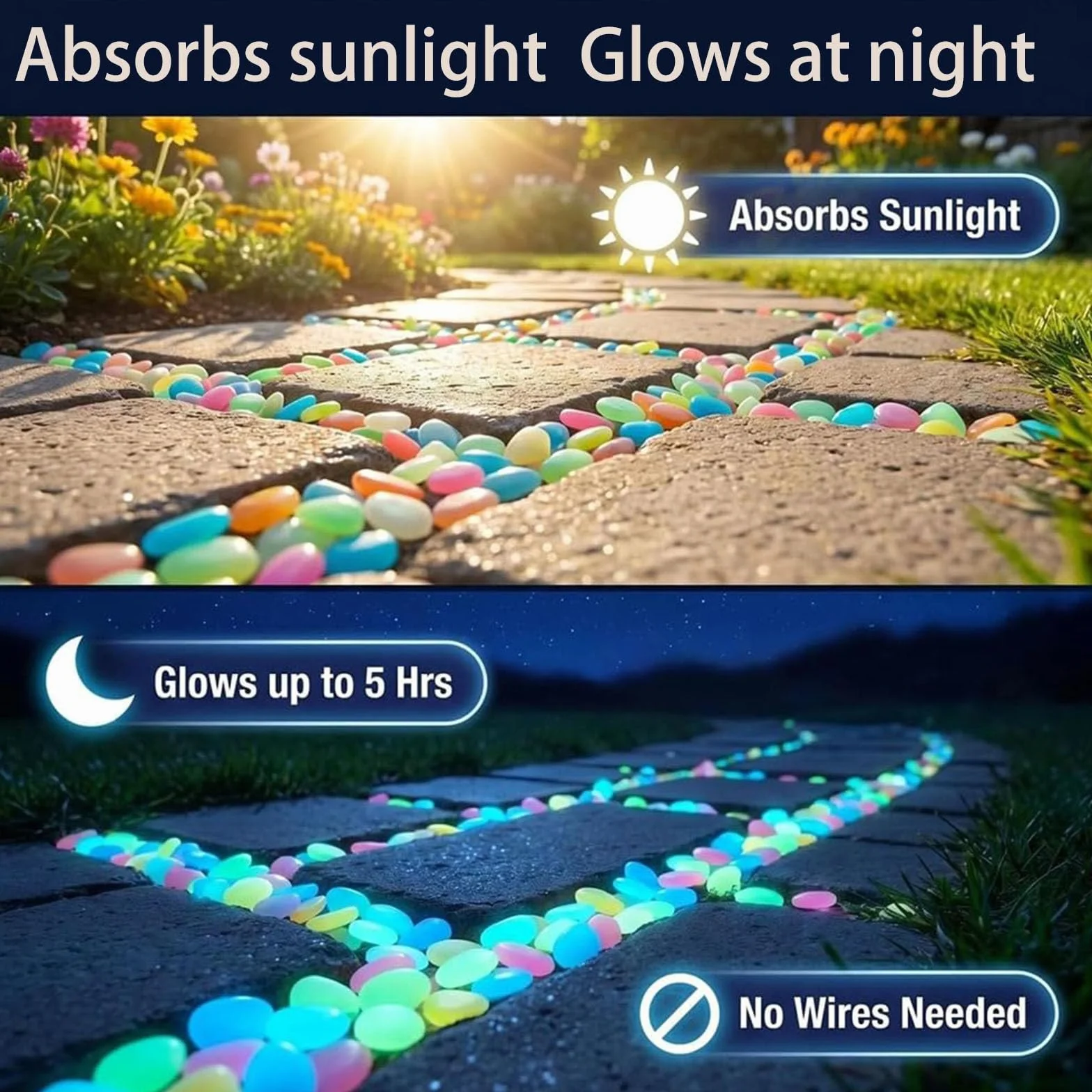 Glow in the Dark Pebbles Luminous Stones for Garden Pathways, Yard, Aquarium (Green, 400pcs)