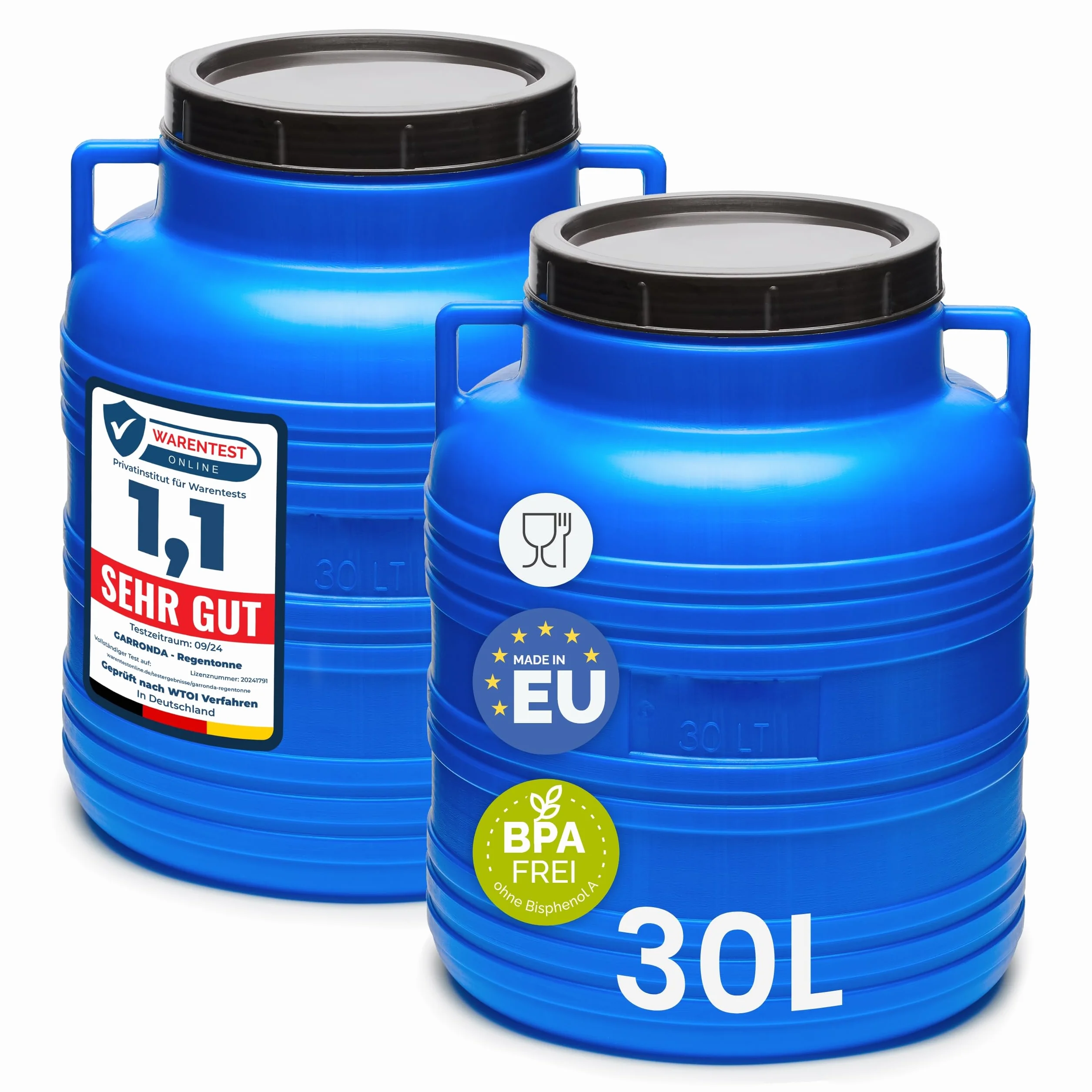 Garronda Barril alimentario 30 litros HDPE sin BPA Set de 2 Piezas