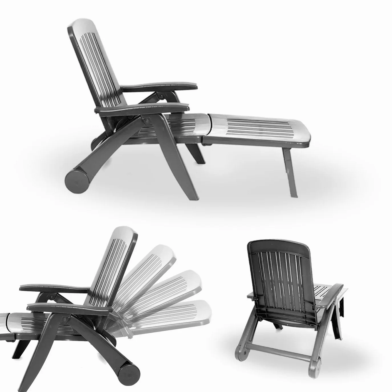 CREVICOSTA QUALITY MARK MARCAS DE CALIDAD - CANCÚN - Tumbona de Resina Plegable y reclinable. 72 x 60 x 190 cm (Antracita)