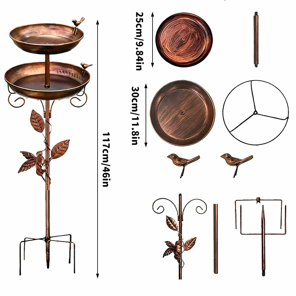 Comedero y Bebedero para Pájaros Exterior 117CM Metálico Pie Decoración Retro