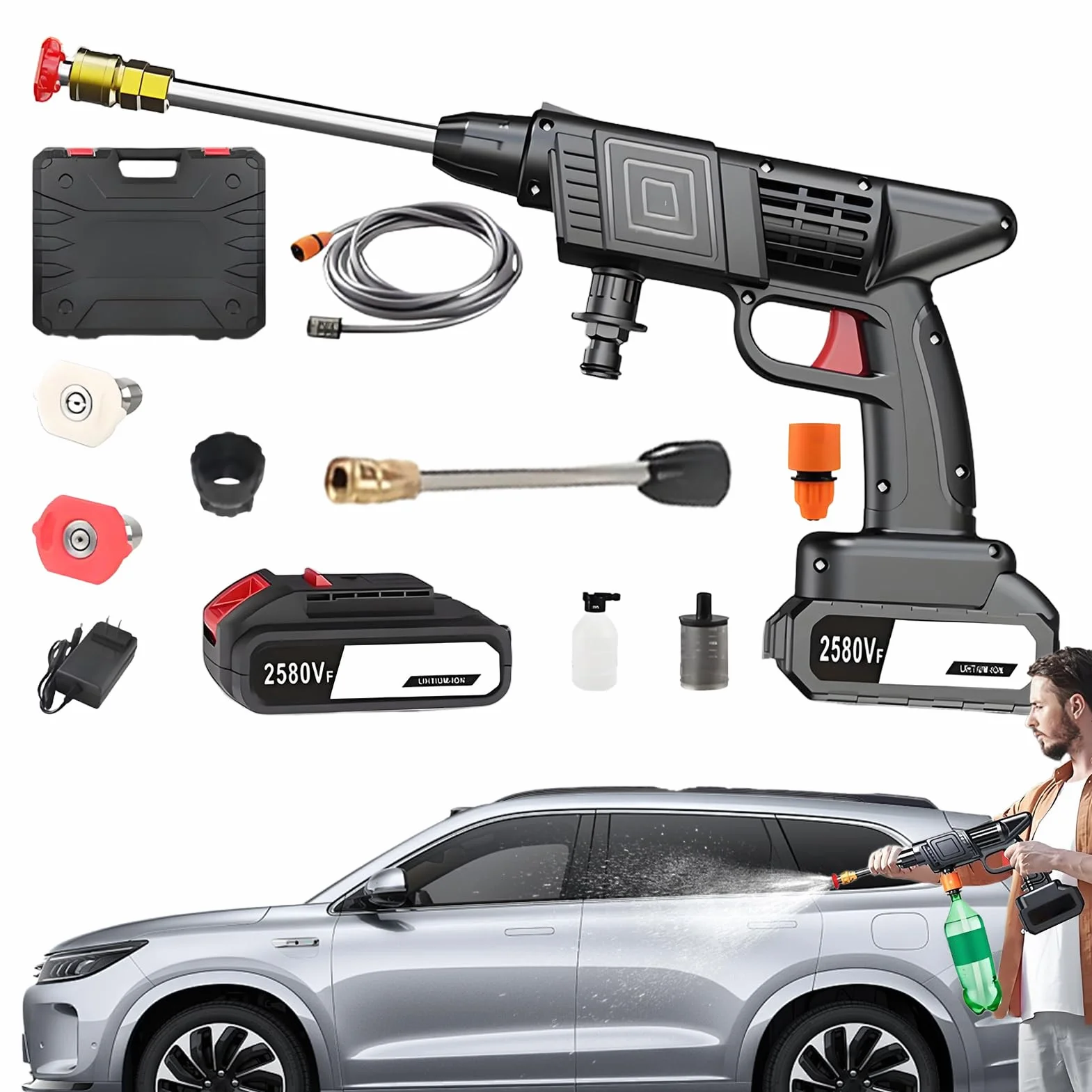 Hidrolimpiadora Portátil Limpiador A Presión Portátil | Herramienta de Riego con Boquilla de Pulverización Ajustable y Accesorios para Coche, Hogar, Jardín, Plantas de Exterior y